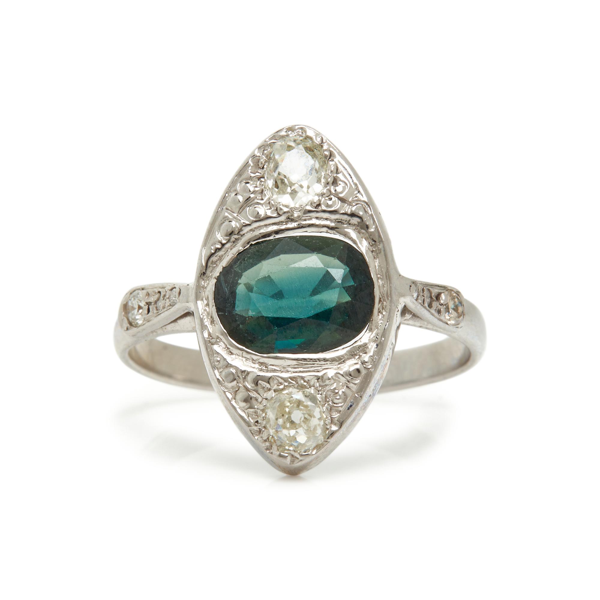 GREEN SAPPHIRE AND DIAMOND RING