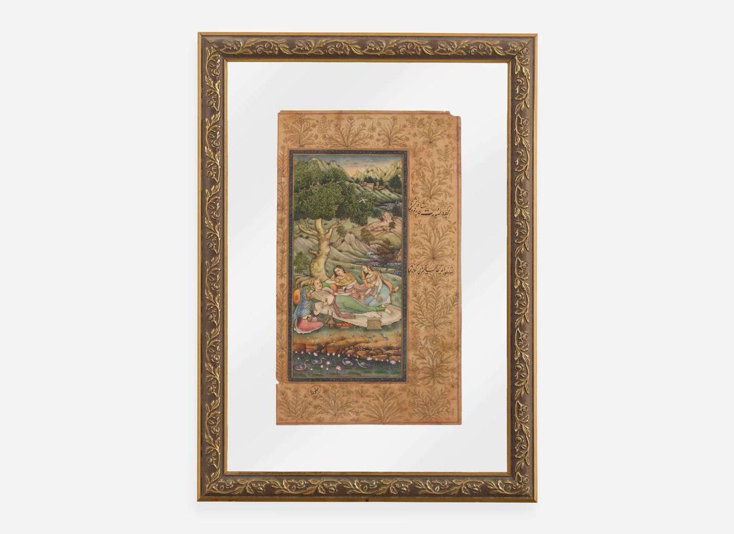 A finely painted Mughal style miniature painting, Prince with Three Attendants 莫臥爾風格袖珍畫