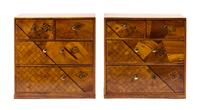A Pair of Japanese Inlaid-Walnut Miniature Cabinets Height 12 inches. — 20TH CENTURY