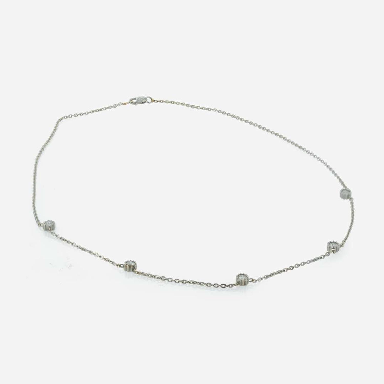 A 14K White Gold and Diamond Station Necklace