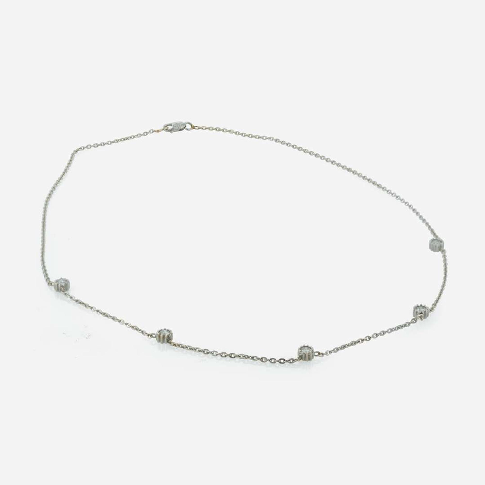 A 14K White Gold and Diamond Station Necklace