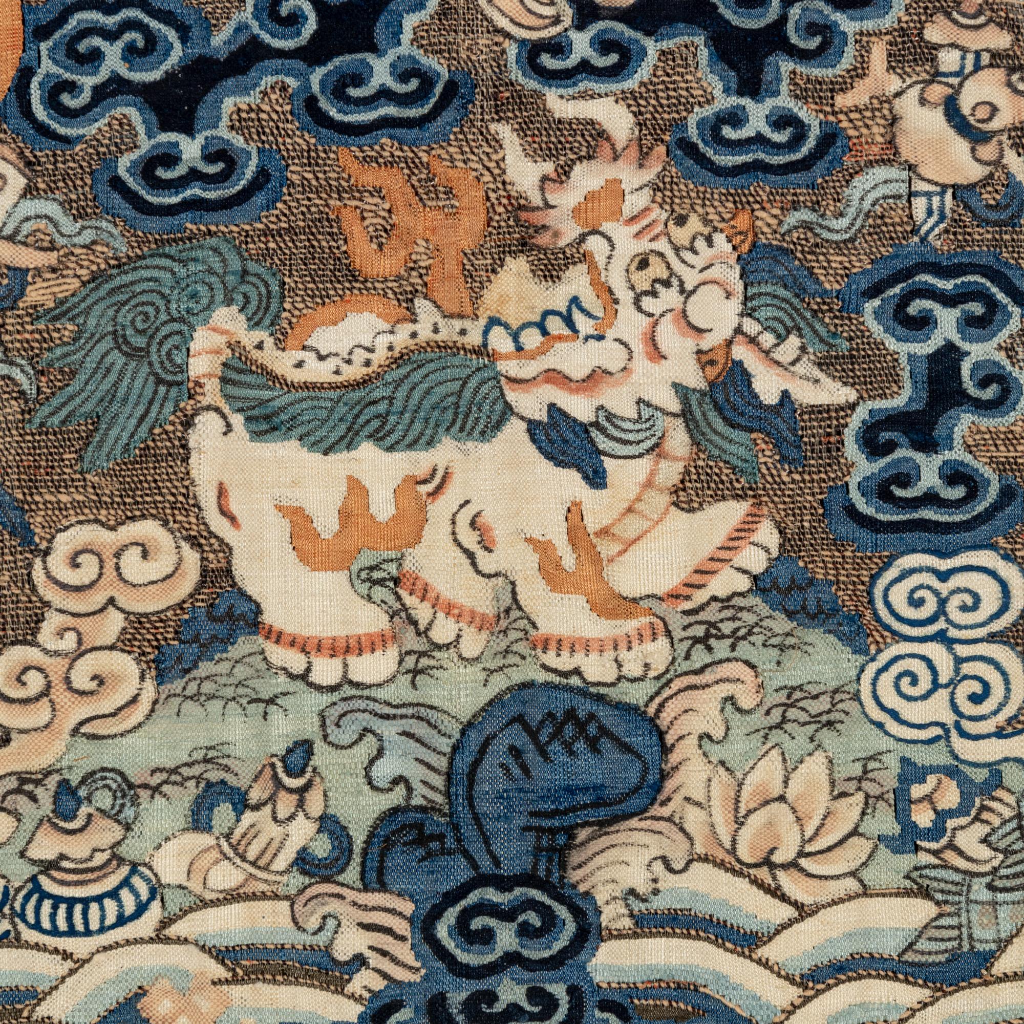 Four Chinese Kesi Silk Military Official's Rank Badges, Buzi , 19th Century 清中晚期 緙絲武官補子四幅