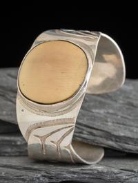 Northwest Coast Sterling Silver Cuff Bracelet, with 14K Gold Accents