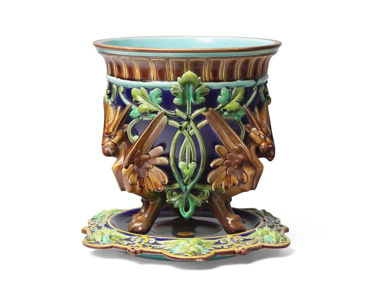 A French Majolica Jardiniere on Stand