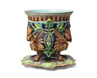 A French Majolica Jardiniere on Stand