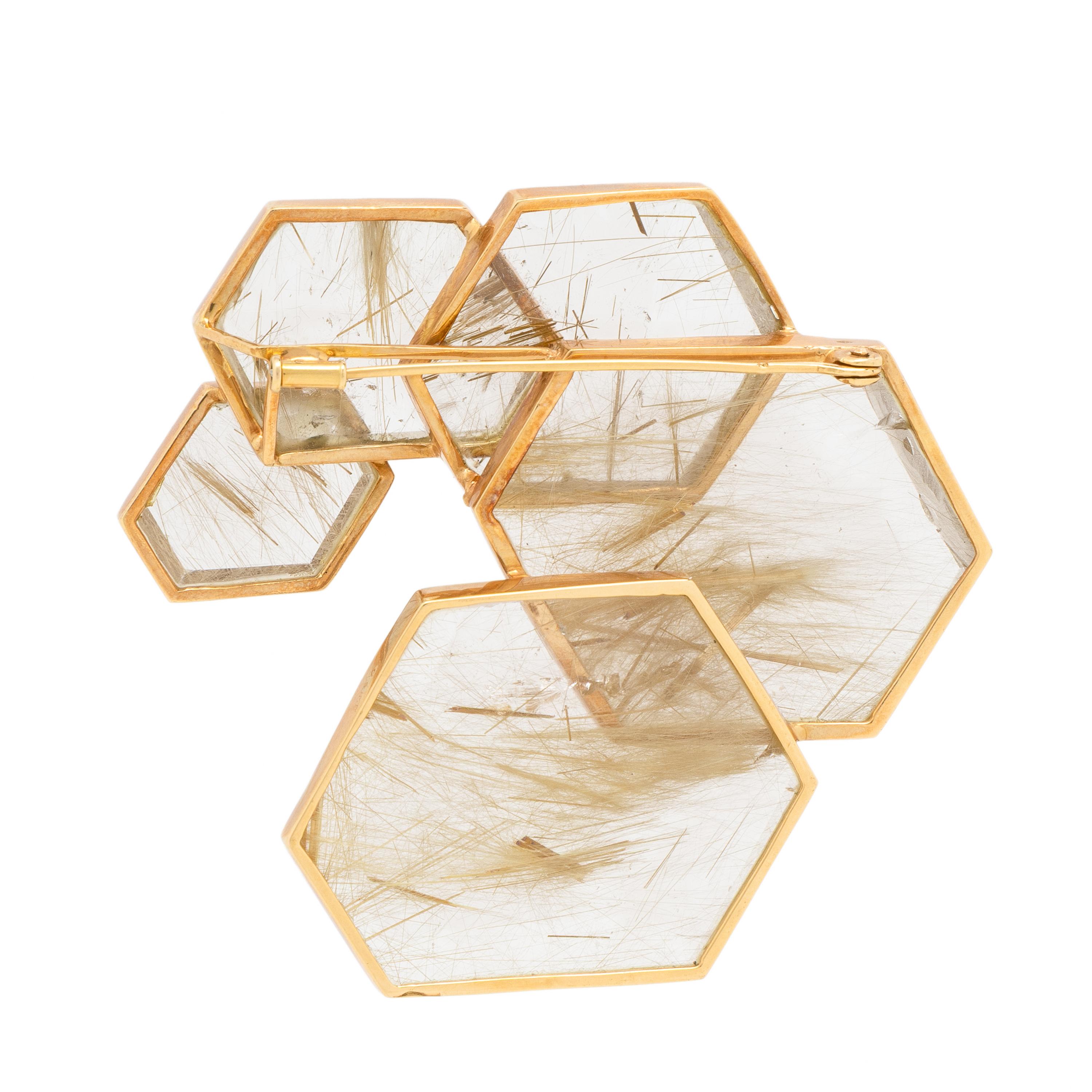 Jean Vendome, 'Echo', Rutilated Quartz and Yellow Gold Brooch