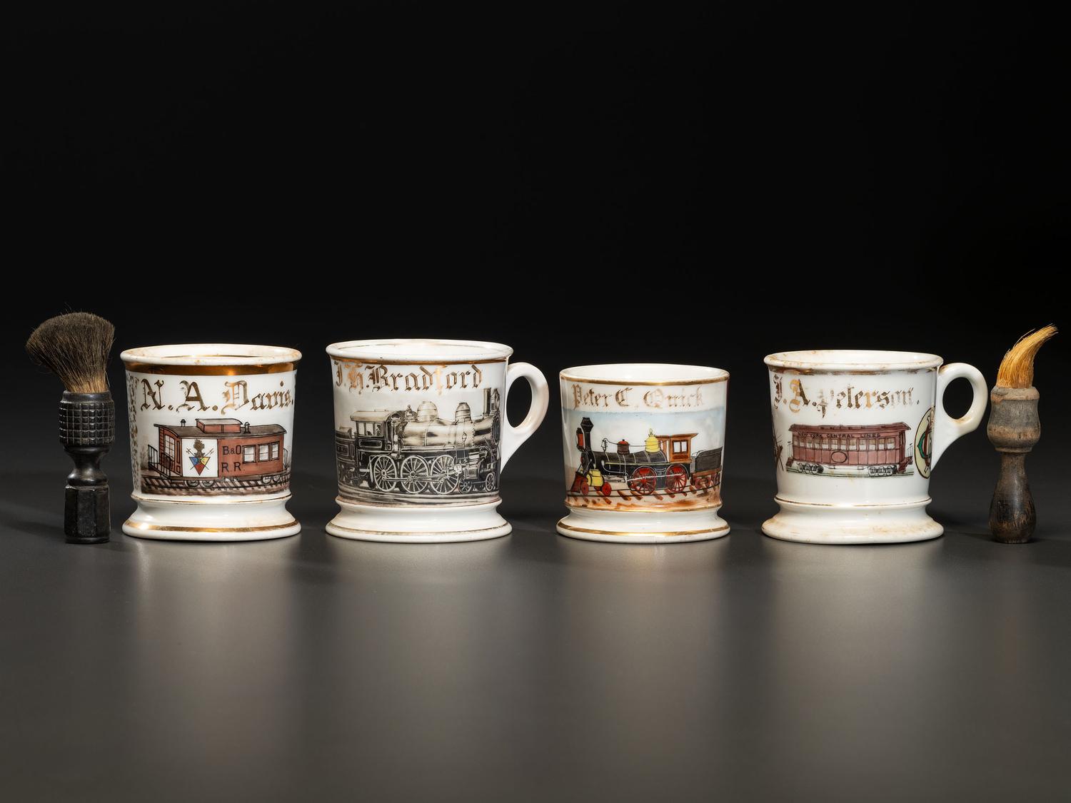 Four Railroading Porcelain Occupational Shaving Mugs