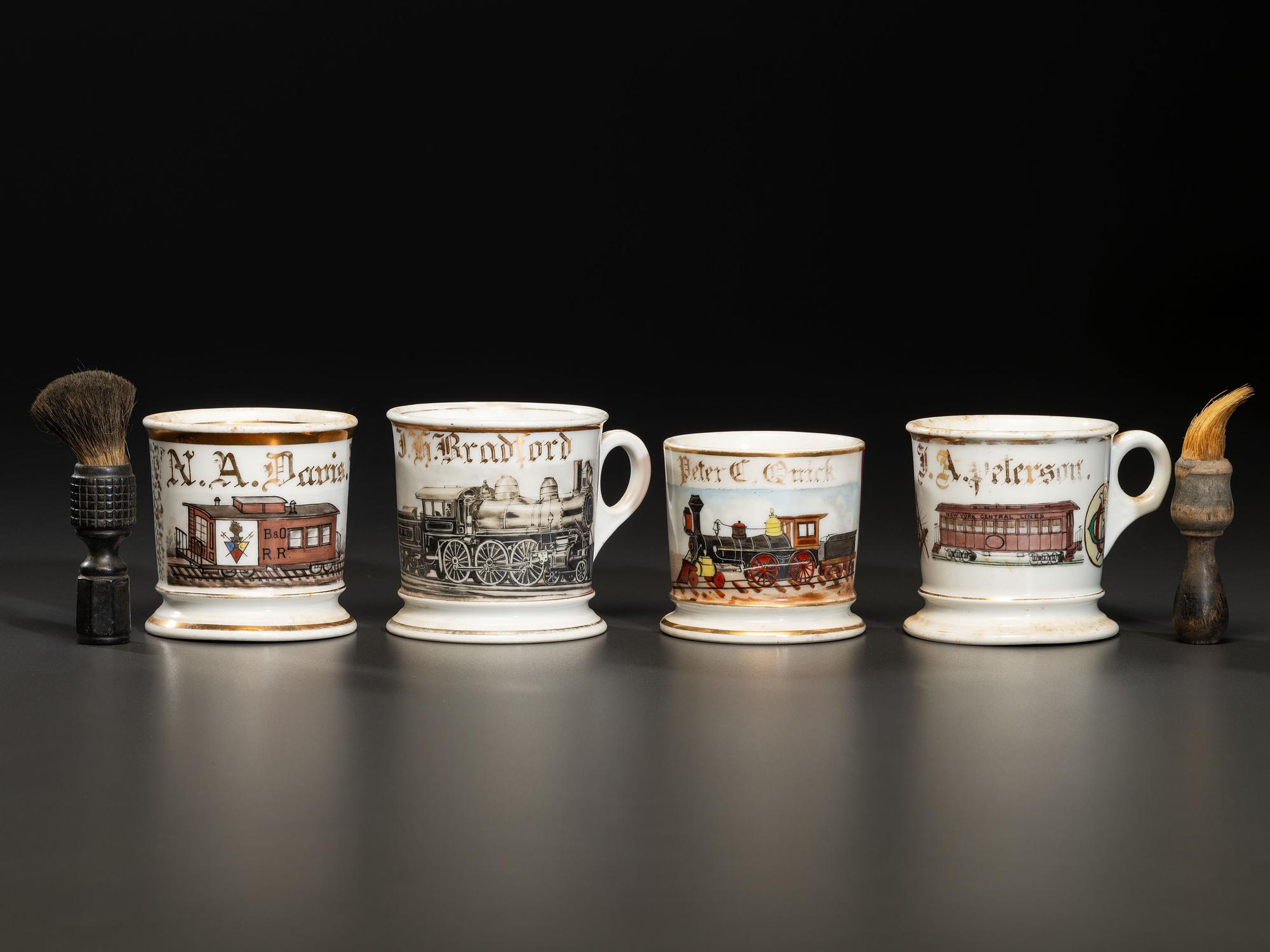 Four Railroading Porcelain Occupational Shaving Mugs