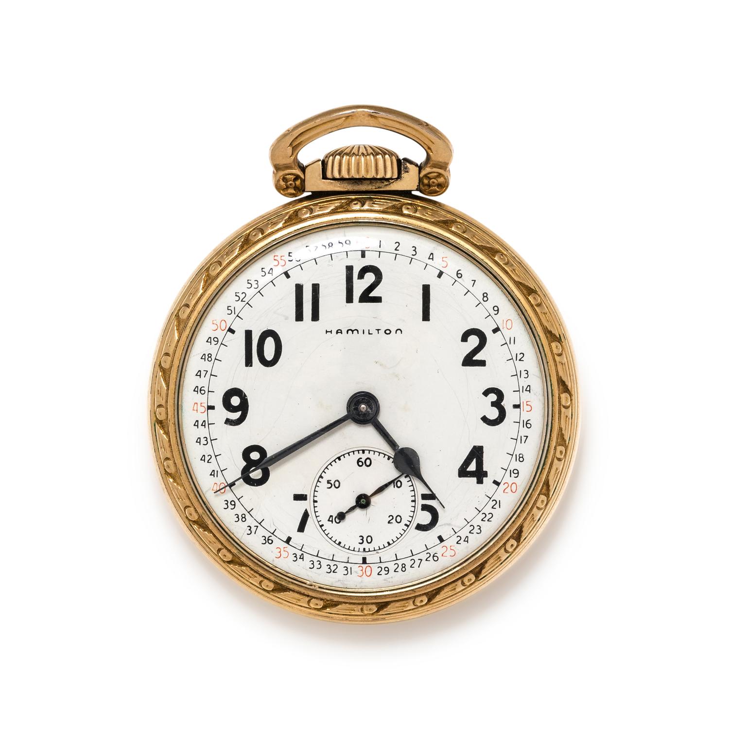 HAMILTON, GOLD-FILLED OPEN FACE POCKET WATCH