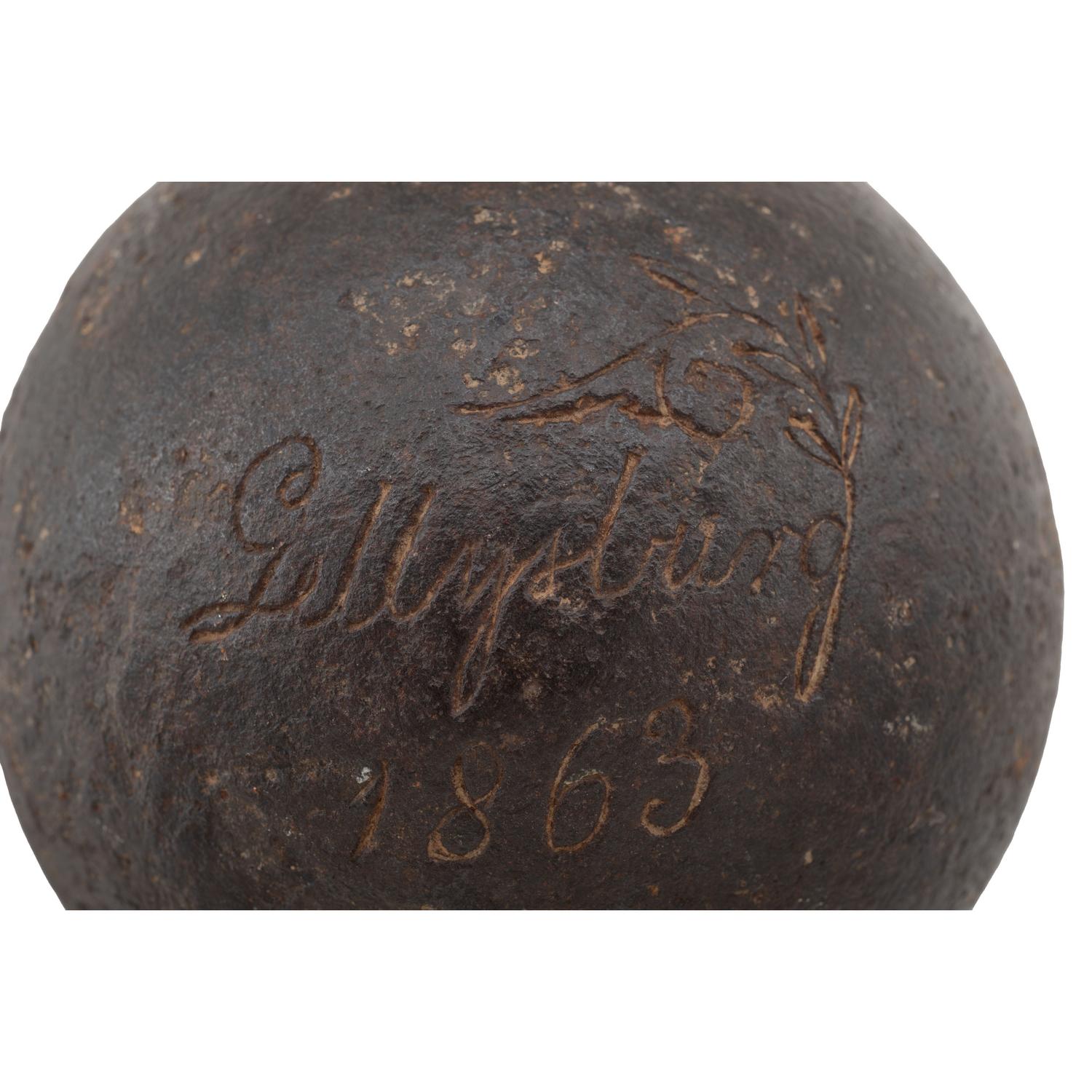 Gettysburg Souvenir 12 Pound Solid Shot Engraved by Edward Woodward