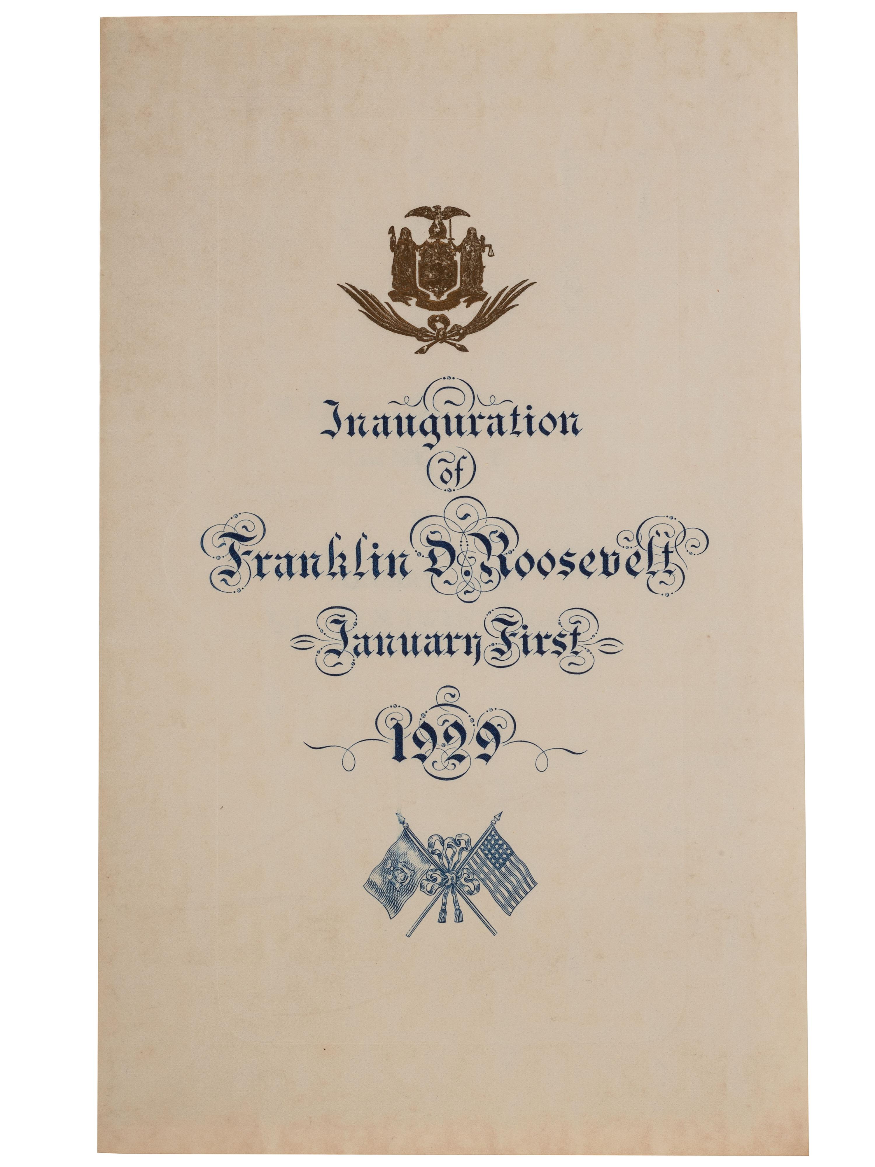 [ROOSEVELT, Franklin Delano (1882-1945)]. A group of invitations, tickets, and programs for FDR's inauguration as New York governor, comprising: