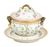 A Royal Copenhagen Flora Danica Porcelain Circular Covered Tureen and Stand