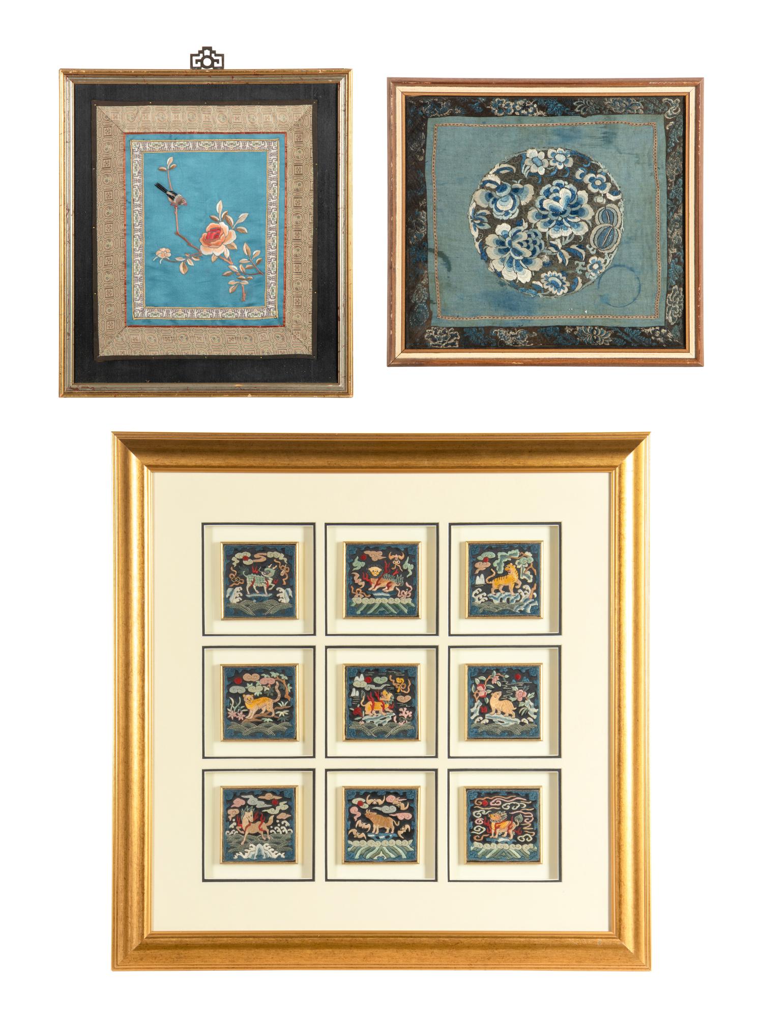 Three Chinese Embroidered Silk Panels