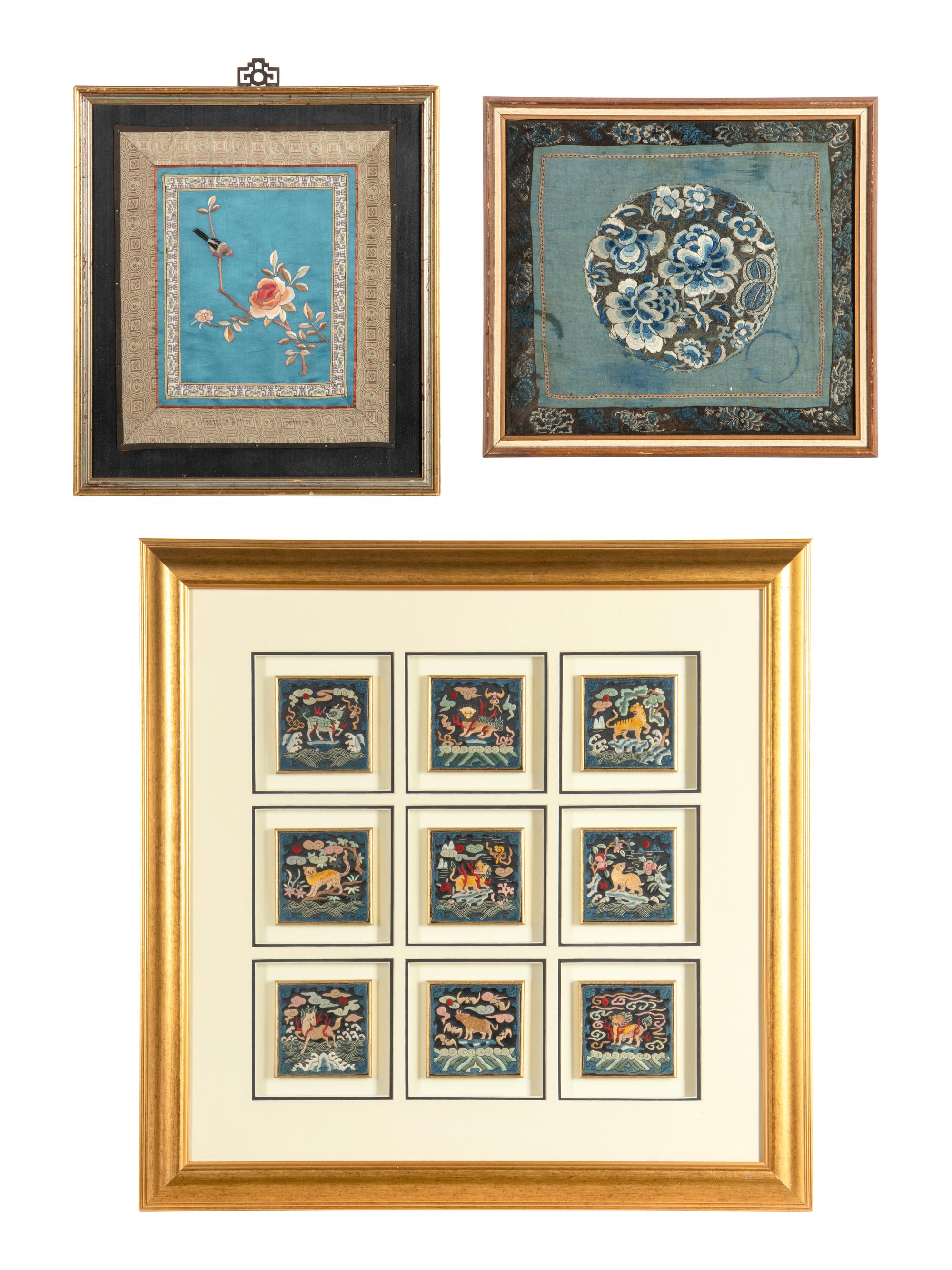 Three Chinese Embroidered Silk Panels