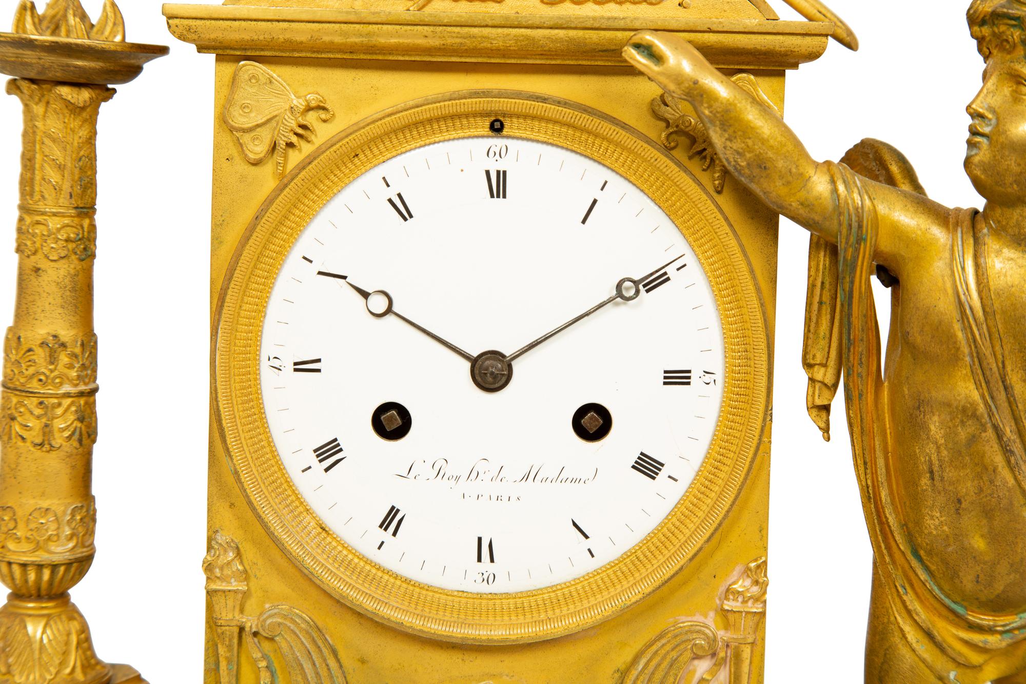 A French Empire Gilt Bronze Mantle Clock Homage a La Plus Belle — 19TH CENTURY