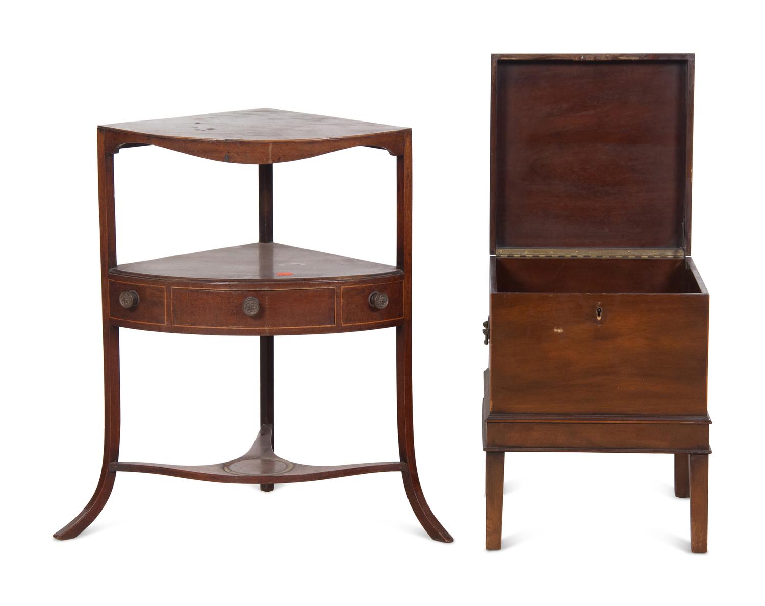 A George III Mahogany Cellarette on Stand and a Similar Corner Washstand