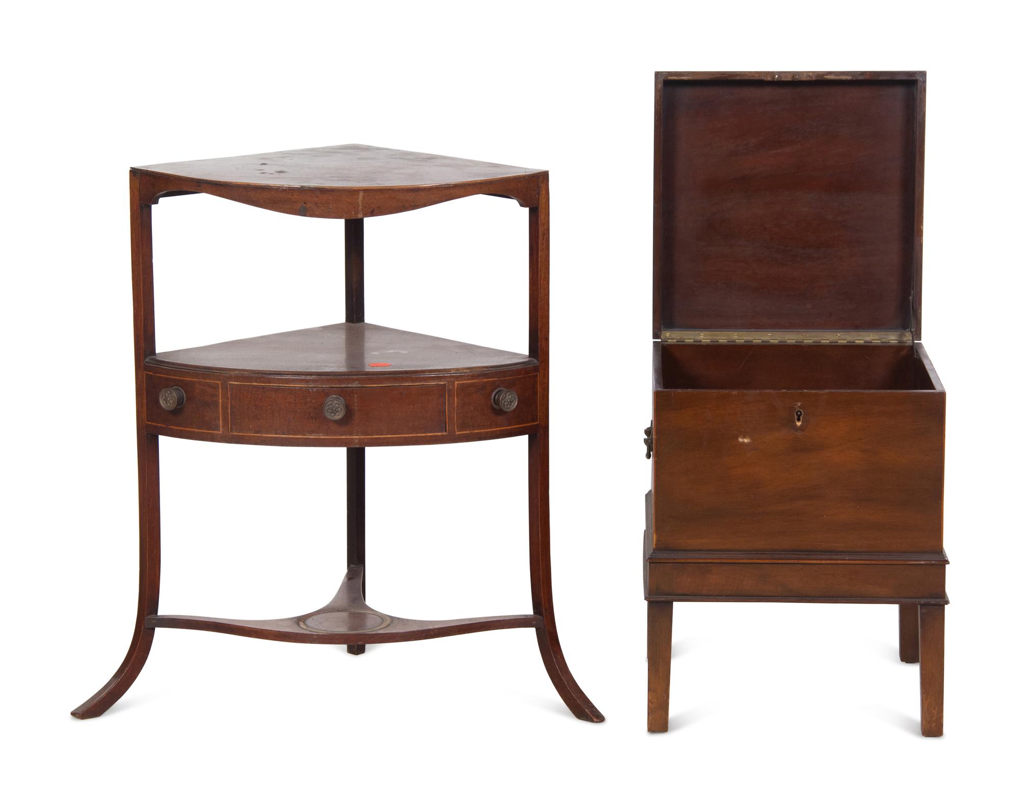 A George III Mahogany Cellarette on Stand and a Similar Corner Washstand