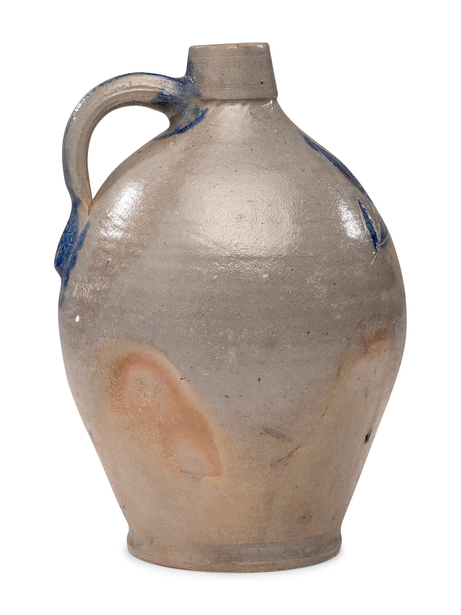 A Rare E. Hall 'Ohio' Cobalt Decorated Stoneware Jug