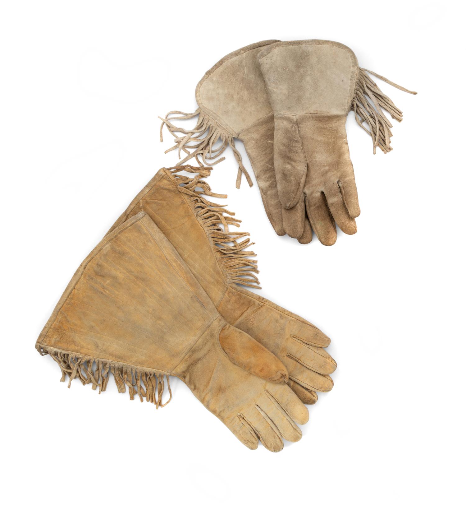 Two Pairs of Plateau Beaded Hide Gauntlets