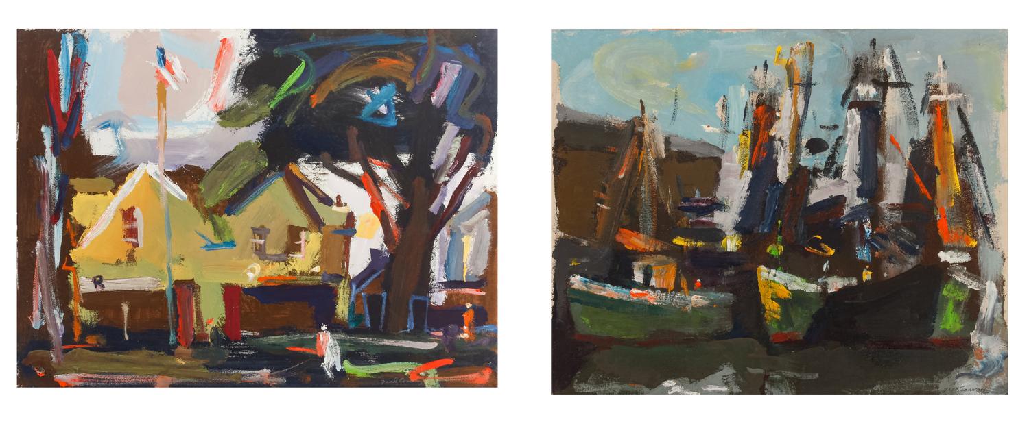 Two works: House with Flag and Harbor Scene