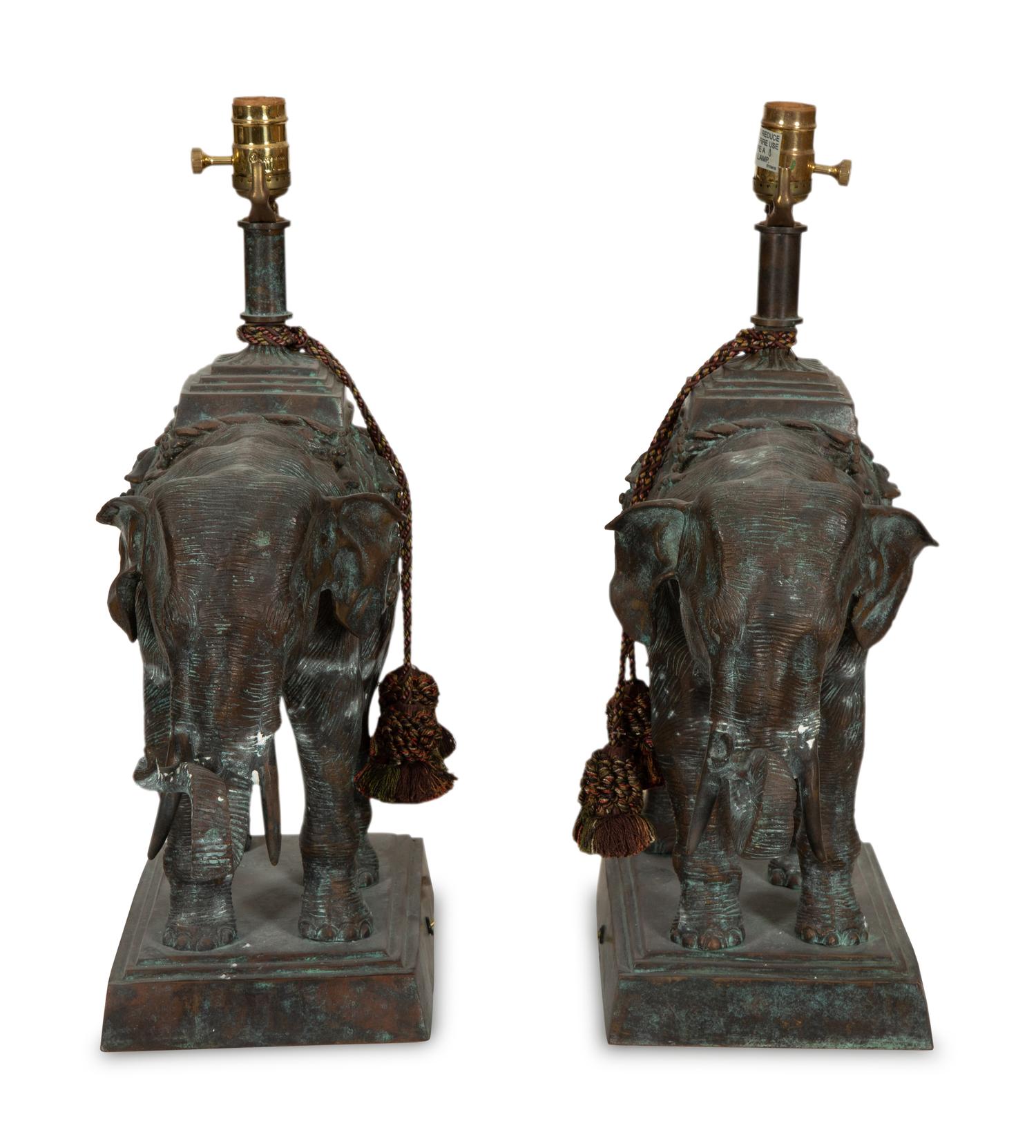 A Pair of Maitland-Smith Cast Metal Elephant-Form Table Lamps