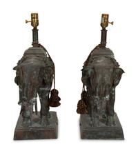 A Pair of Maitland-Smith Cast Metal Elephant-Form Table Lamps