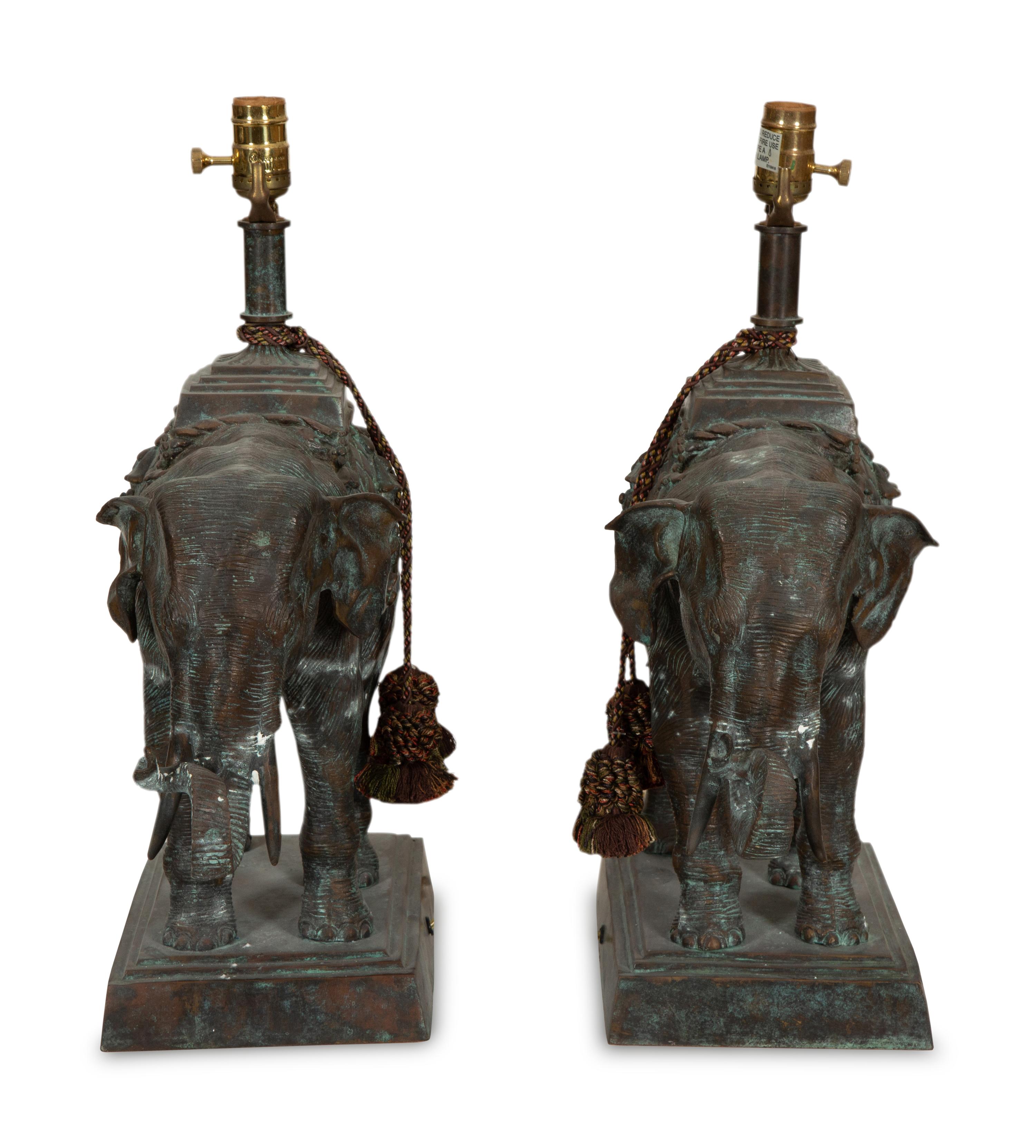 A Pair of Maitland-Smith Cast Metal Elephant-Form Table Lamps