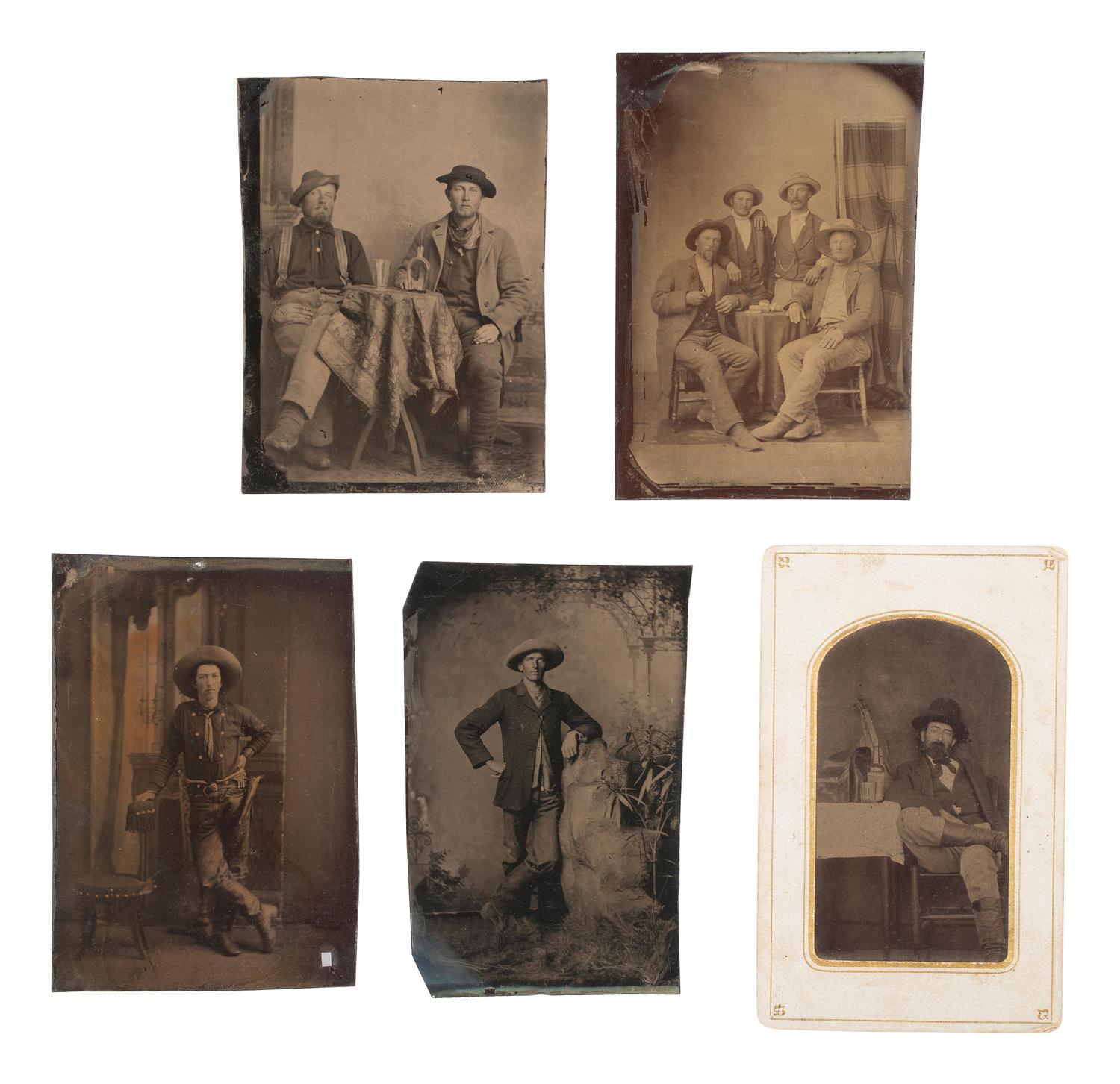 [WESTERN AMERICANA] 10 tintypes, incl. pairs and groups of cowboys, some with female companions.