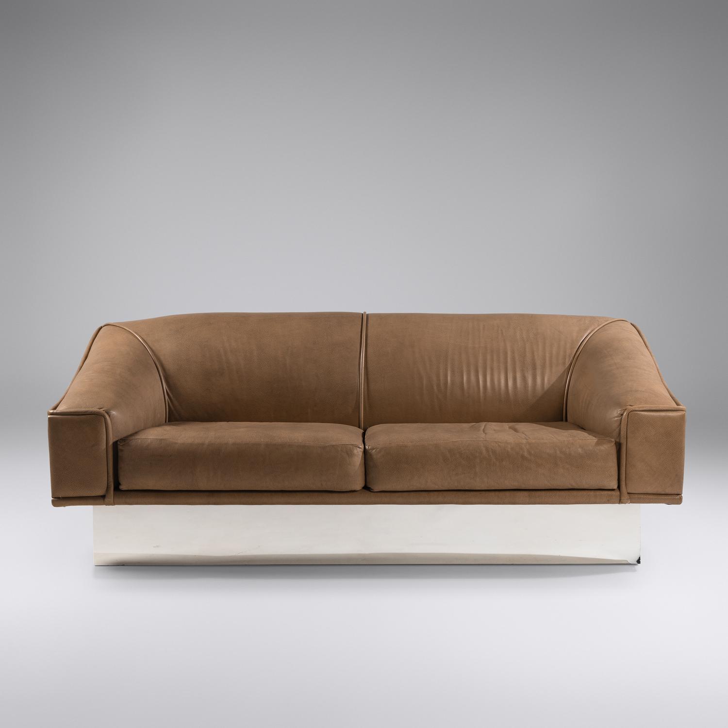 Faux-Leather Sofa with Chrome Base