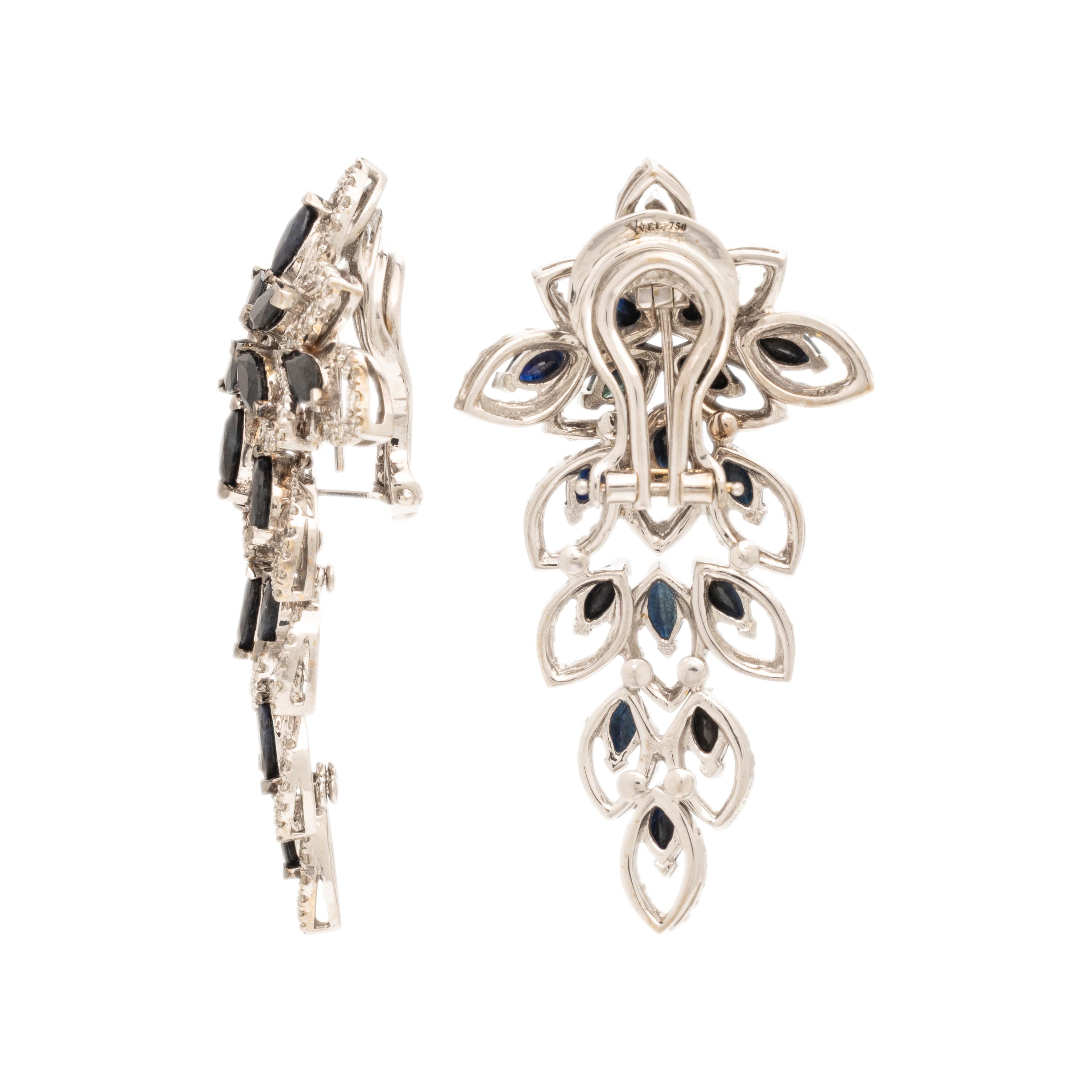 Yvel, Diamond, Sapphire, and White Gold Foliate Earrings