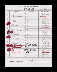 A Group of Five Hall of Fame Manager Signed Autograph Umpire Lineup Cards from The Collection of Baseball Hall of Famer Ted Simmons (including Tony LaRussa and Bobby Cox),