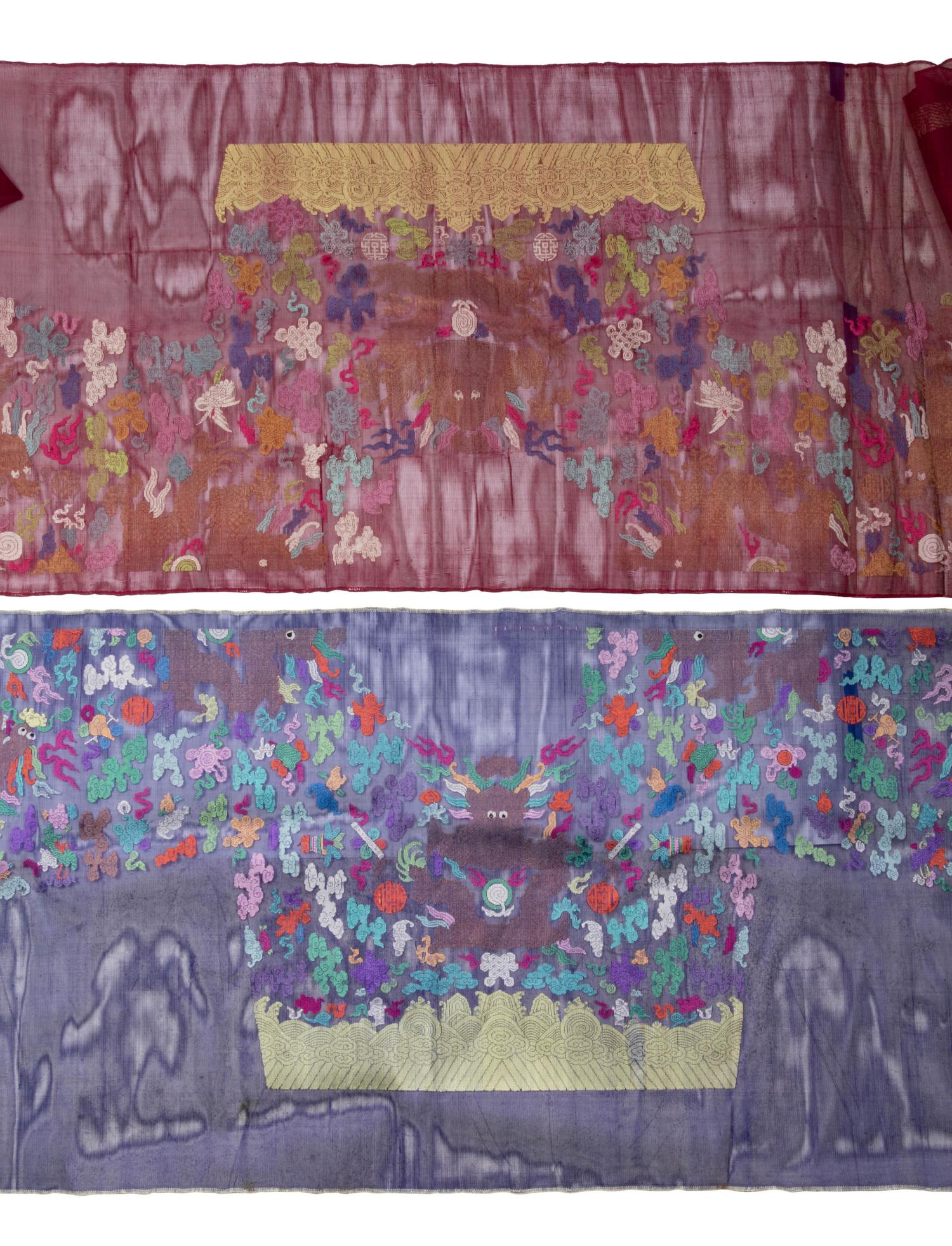 Two Sets of Uncut Silk Gauze Dragon Robe Yardage