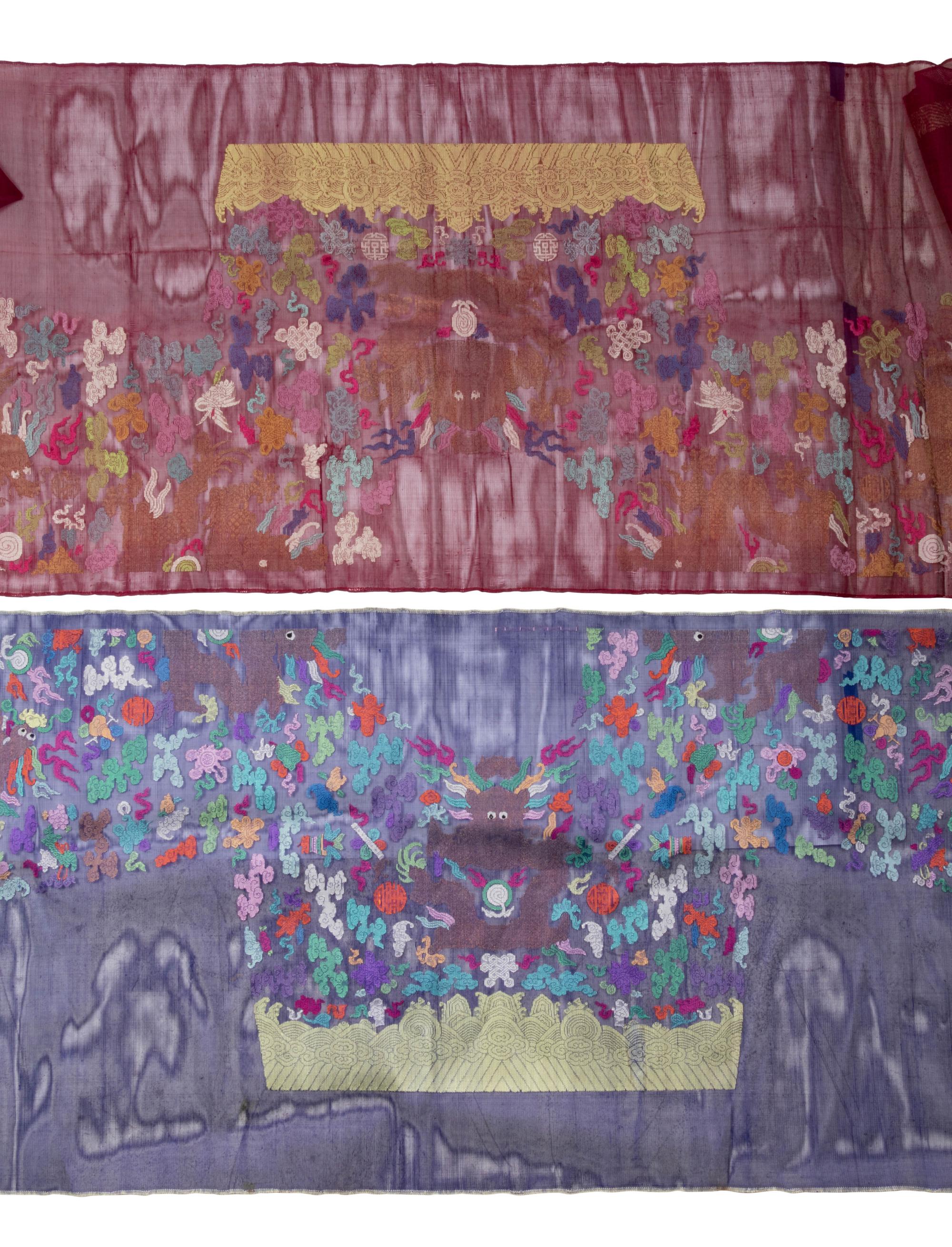 Two Sets of Uncut Silk Gauze Dragon Robe Yardage
