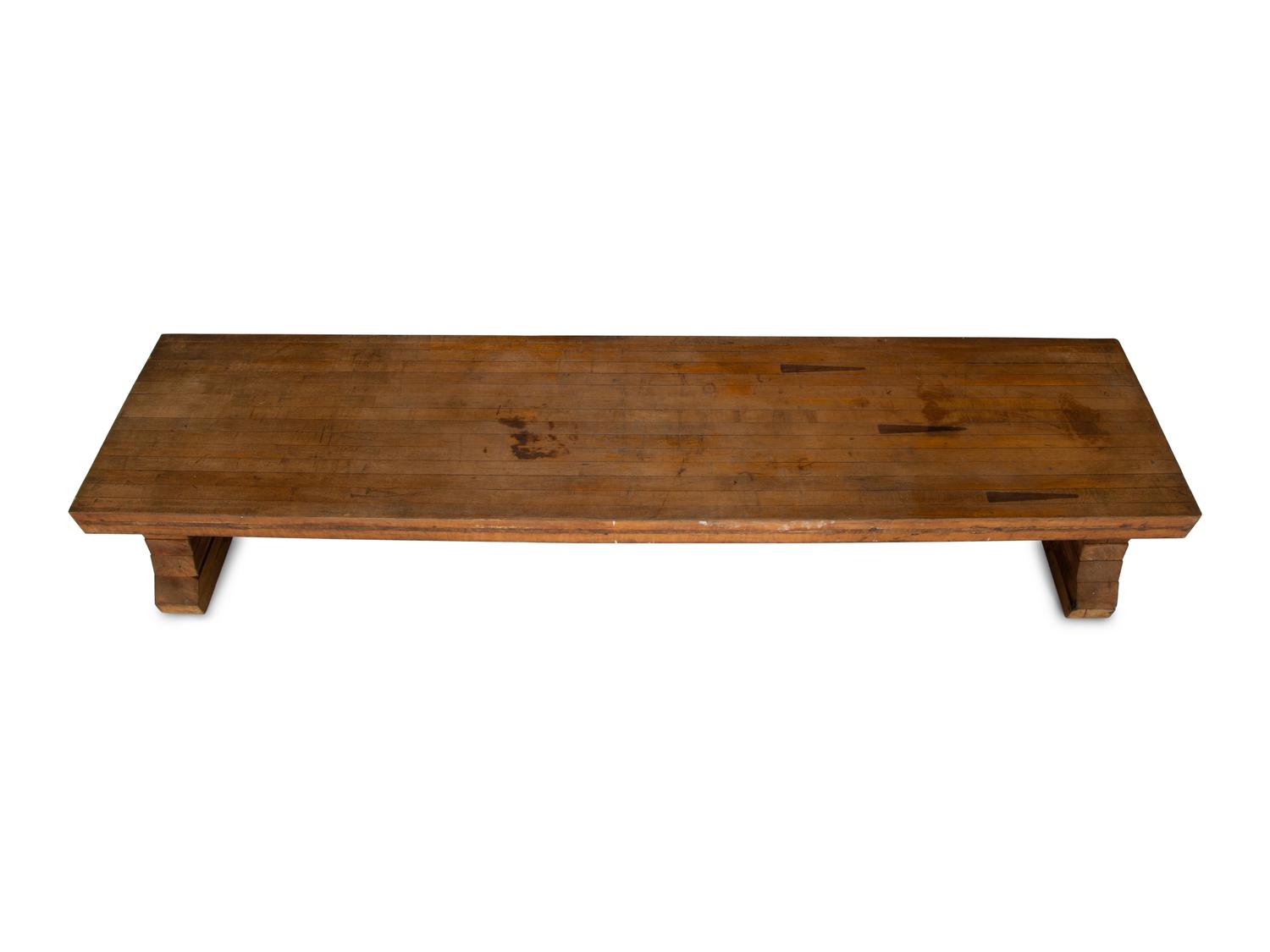 An Industrial Reclaimed Maple Butcher Block Bench