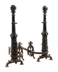 A Pair of Continental Iron Andirons