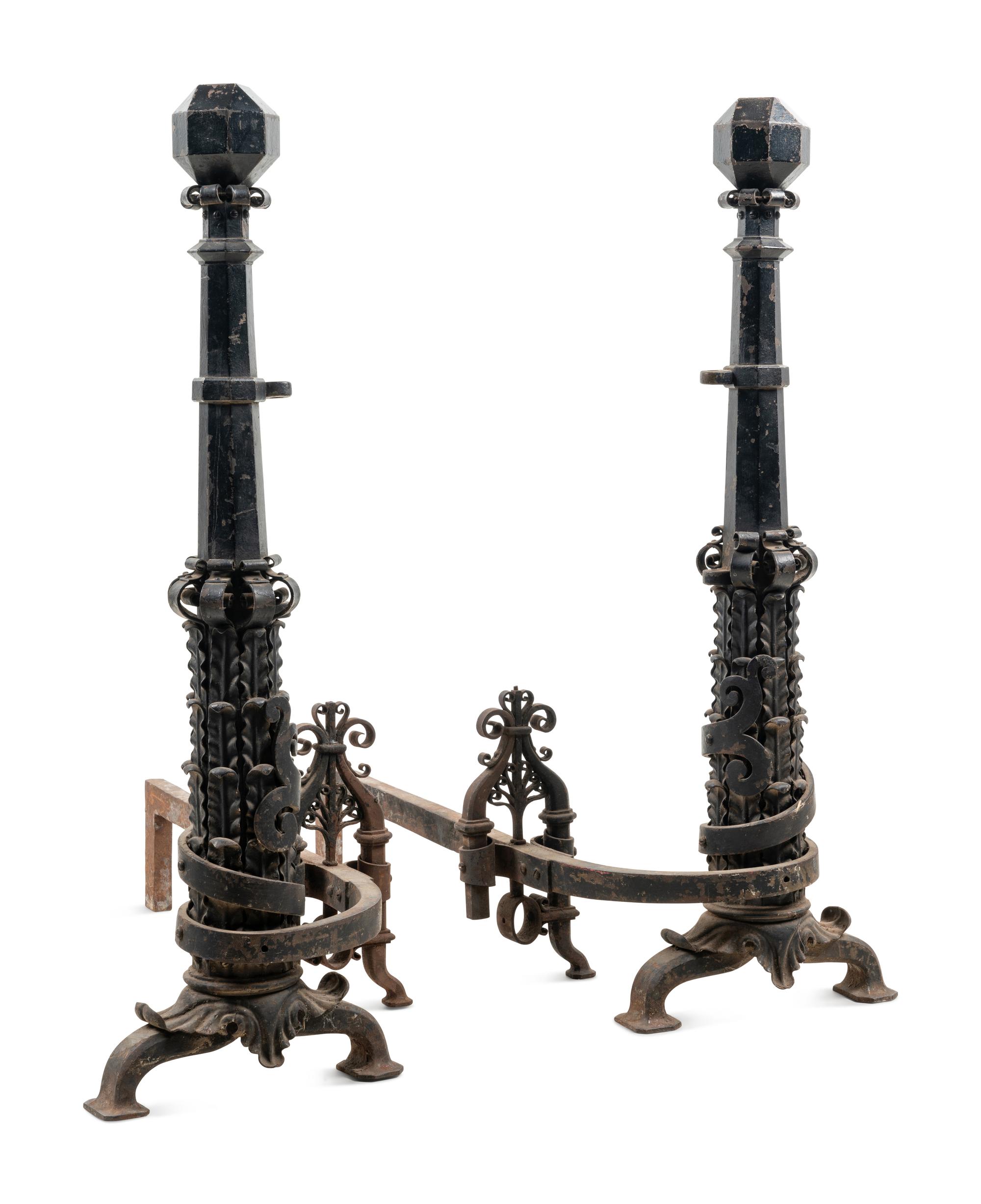 A Pair of Continental Iron Andirons