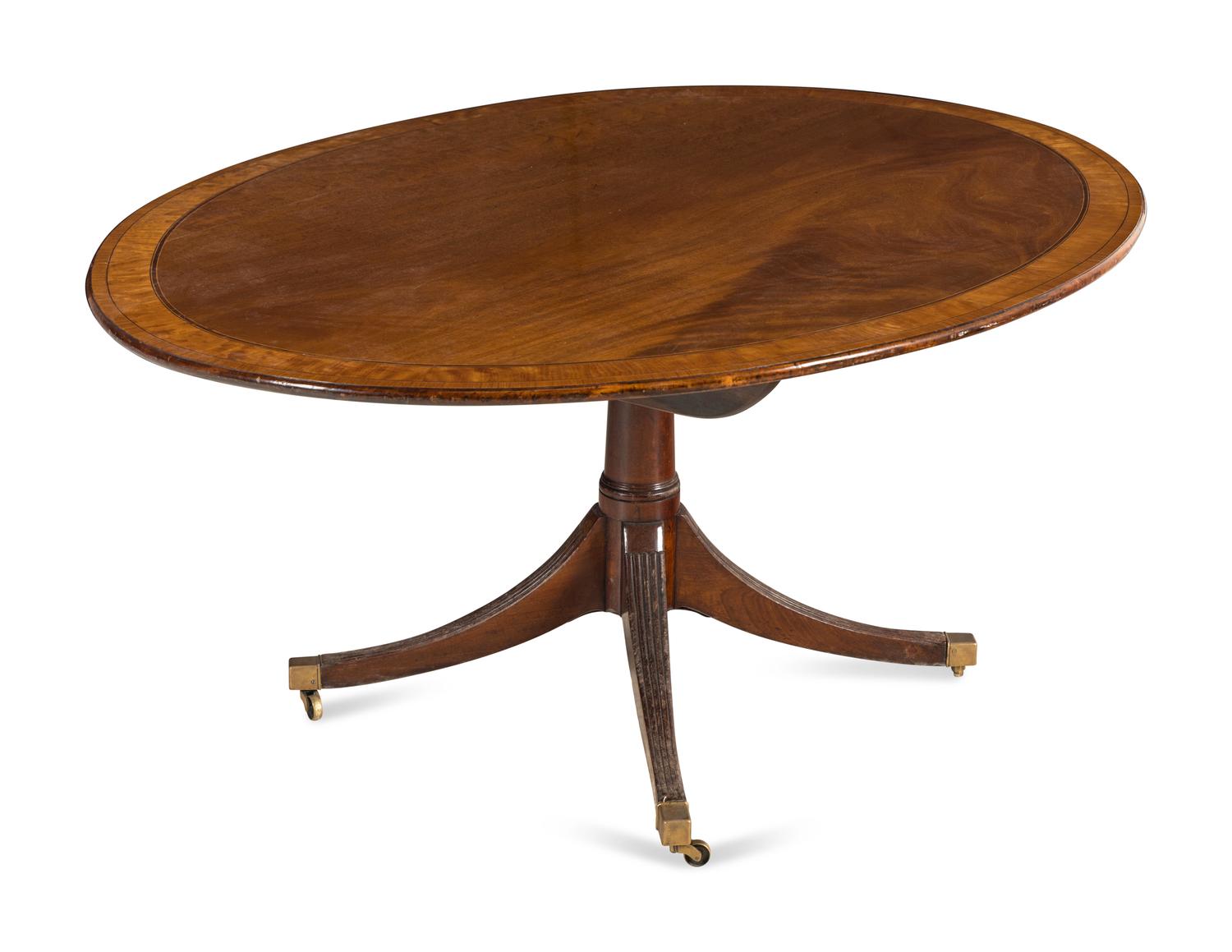 A Regency Mahogany and Satinwood Tilt-Top Breakfast Table