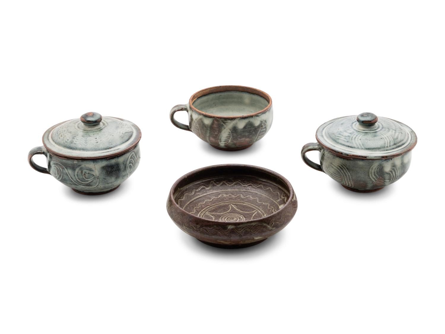 An Assembled Group of Four Vessels comprising three cups and one bowl