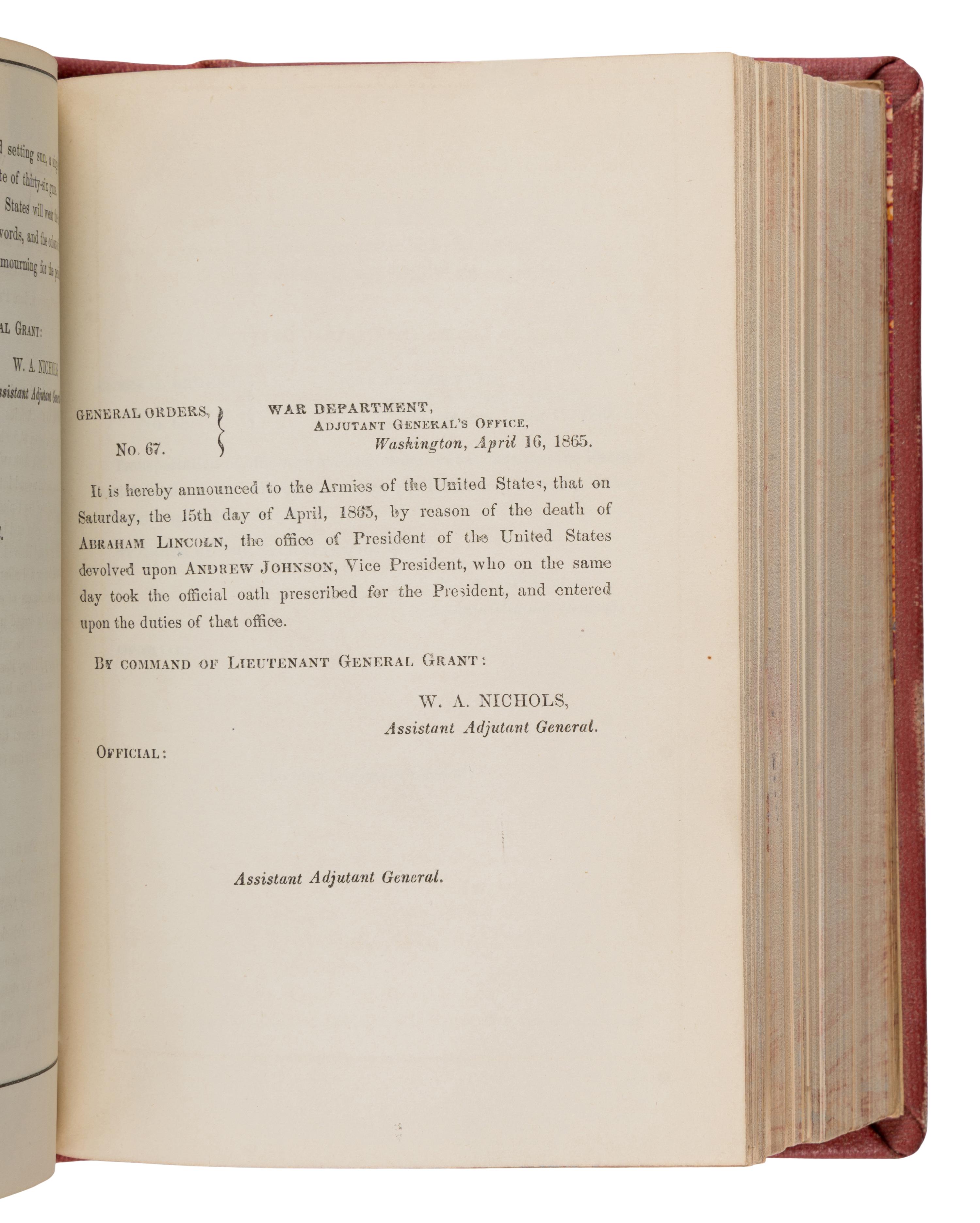 [Lincoln, Abraham (1809-1865), et al.]. A nearly complete run of over 1,000 General Orders from the War Department Adjutant General's Office during the Civil War years. Washington, D.C., [Government Printing Office], 1861-1865.