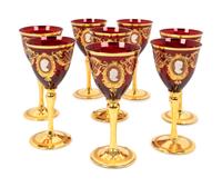 A Set of Eight Gilt-Decorated Ruby-Flashed Glass Wine Glasses