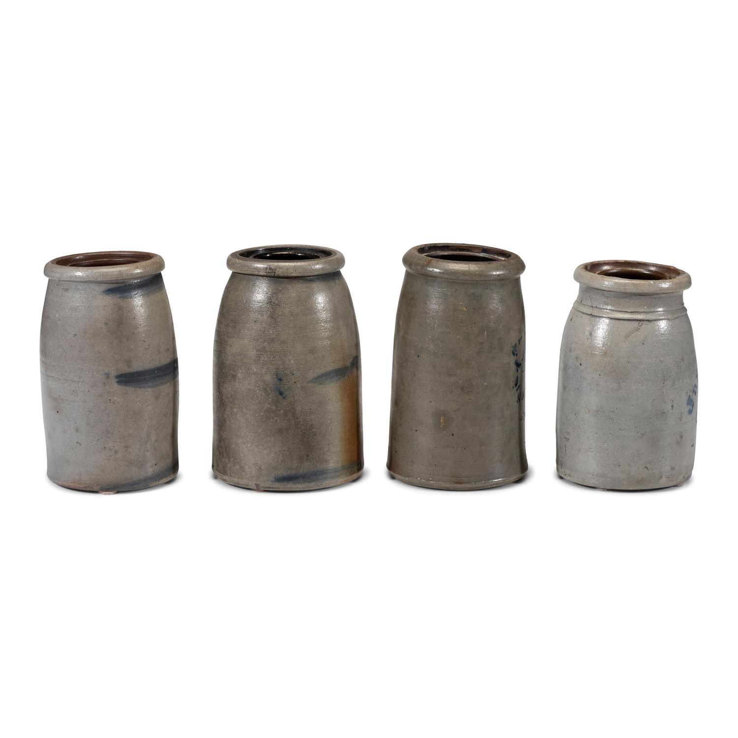 Four Cobalt Decorated Stoneware Jars