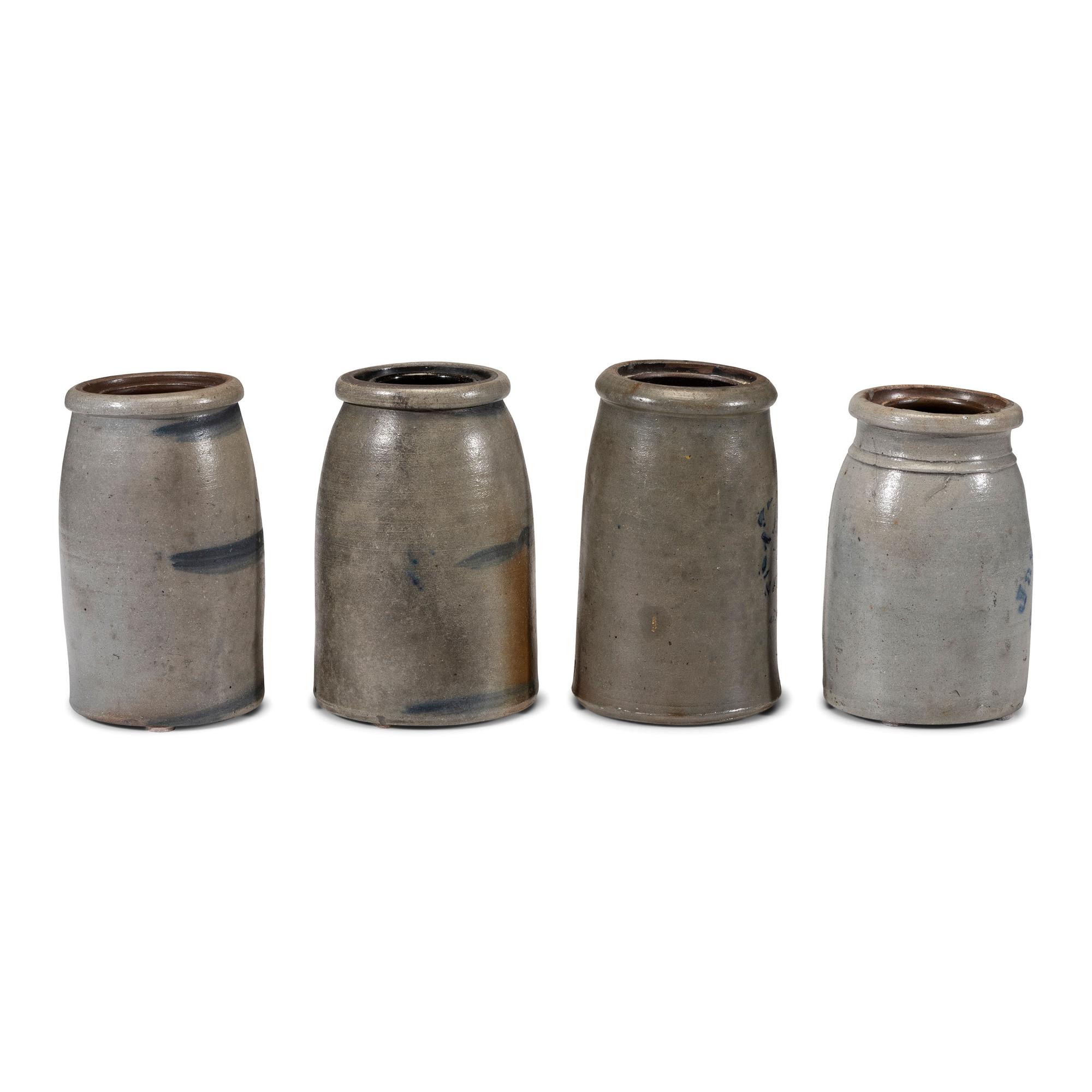 Four Cobalt Decorated Stoneware Jars