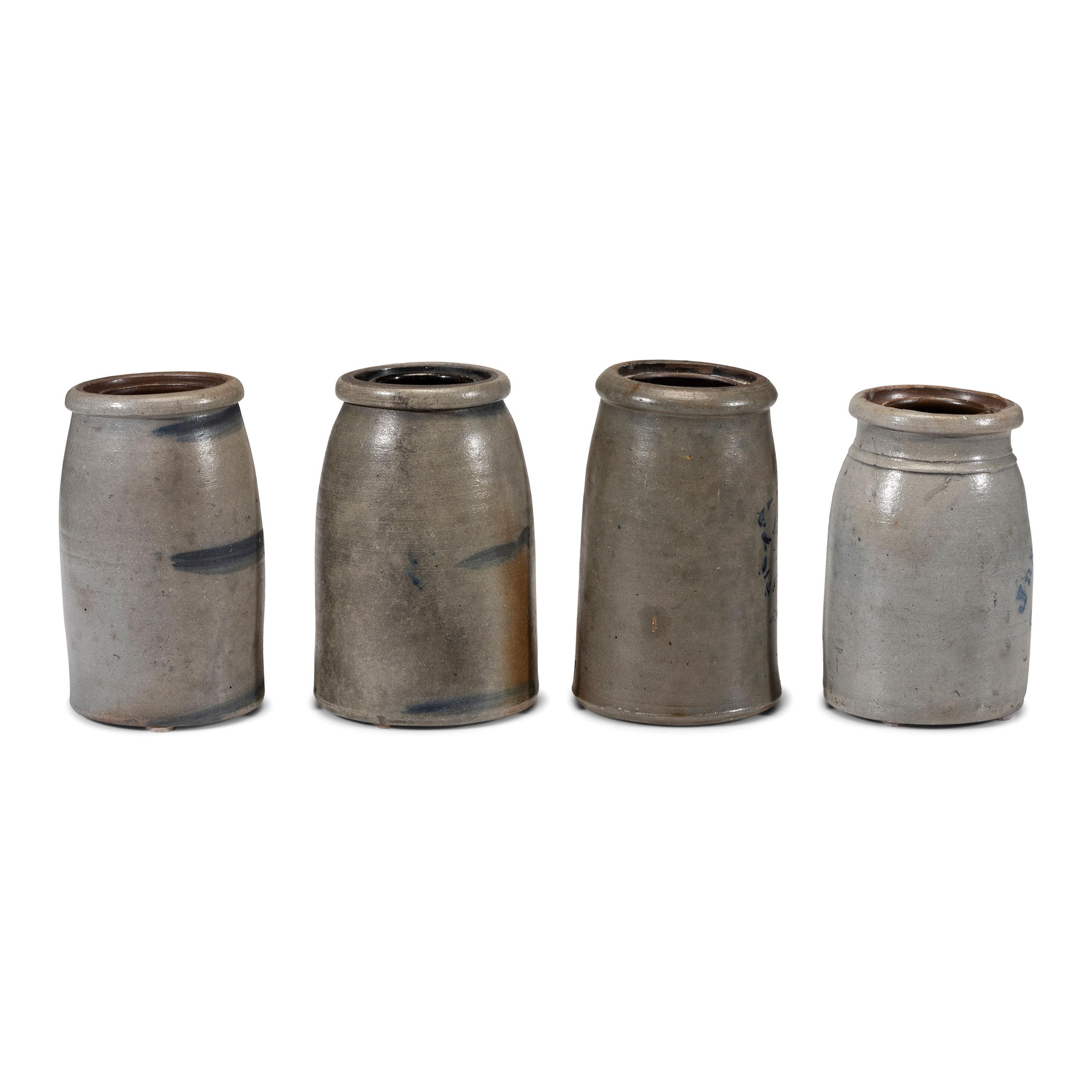 Four Cobalt Decorated Stoneware Jars