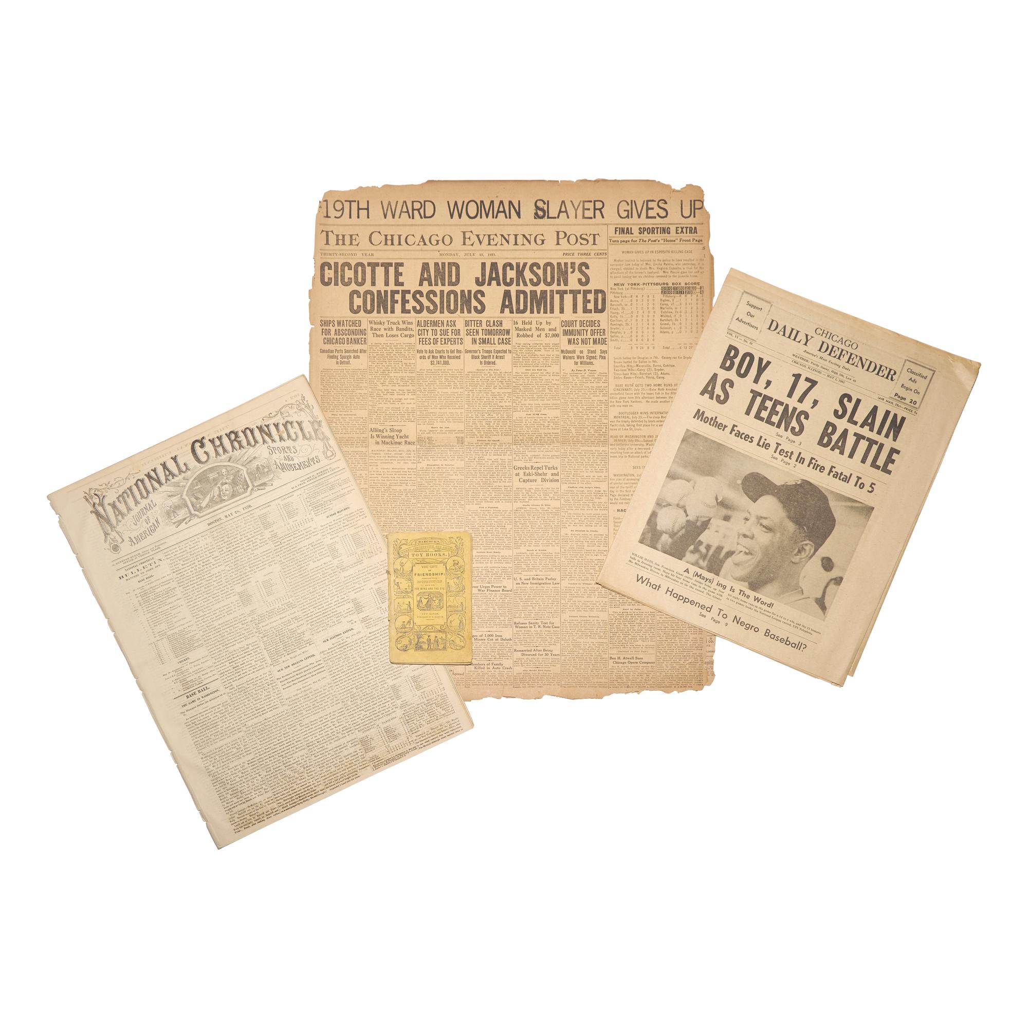 [Baseball] Group of 4 Periodicals Related to Baseball, Including an Early 19th Century Illustration of the Game and a Front-Page Image of Willie Mays in an African American Newspaper