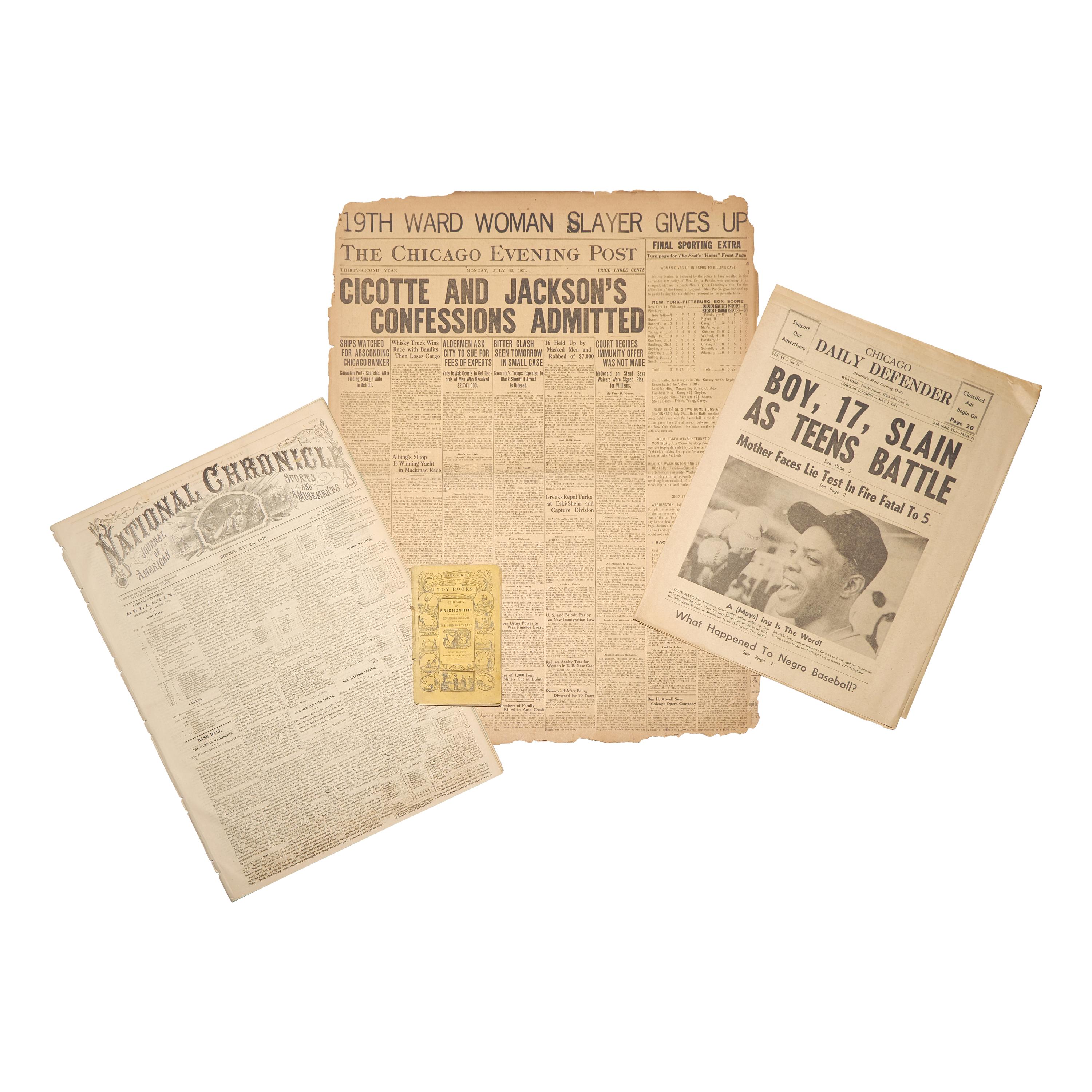 [Baseball] Group of 4 Periodicals Related to Baseball, Including an Early 19th Century Illustration of the Game and a Front-Page Image of Willie Mays in an African American Newspaper