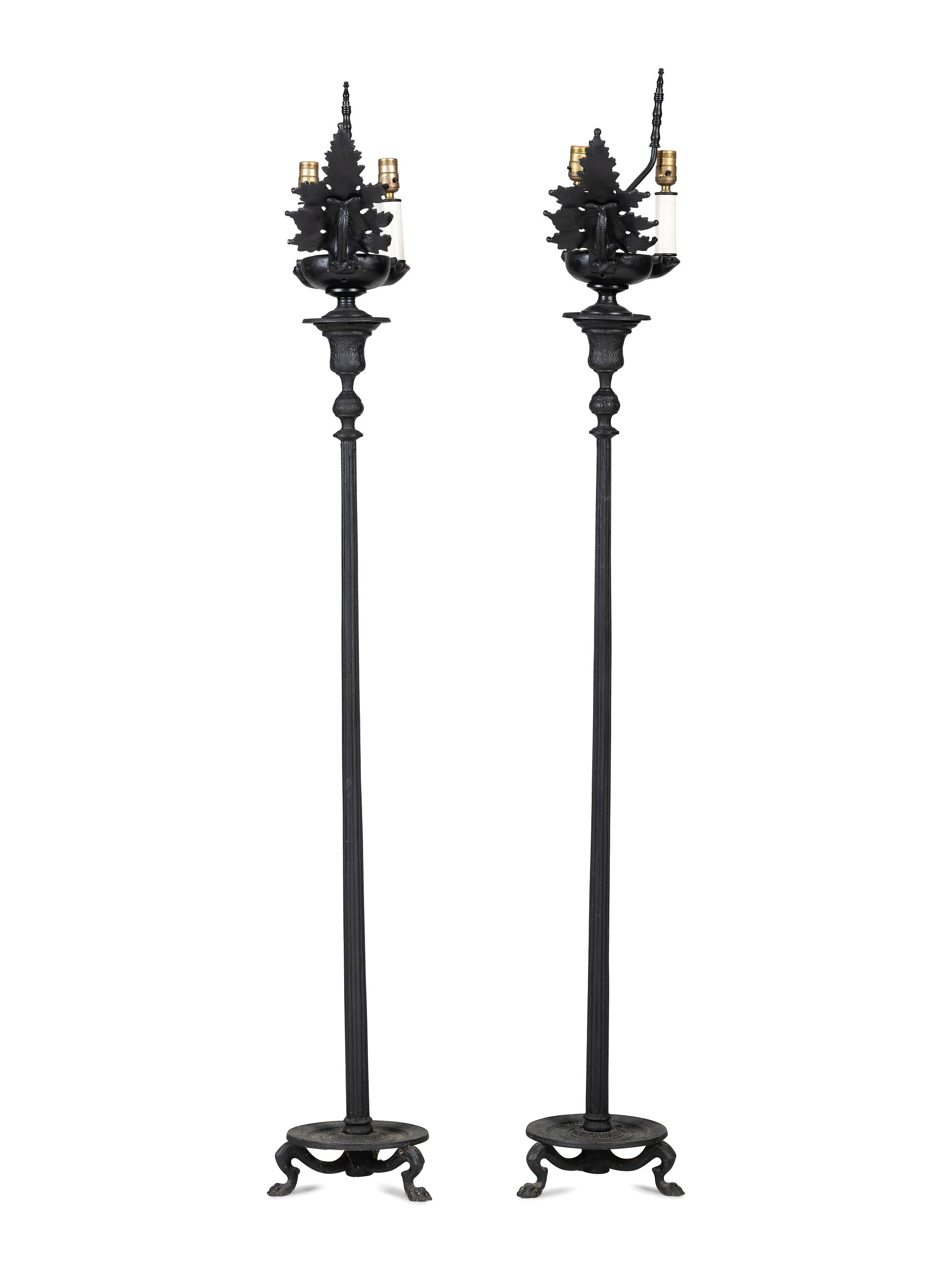 A Pair of Neoclassical Style Cast Metal Floor Lamps