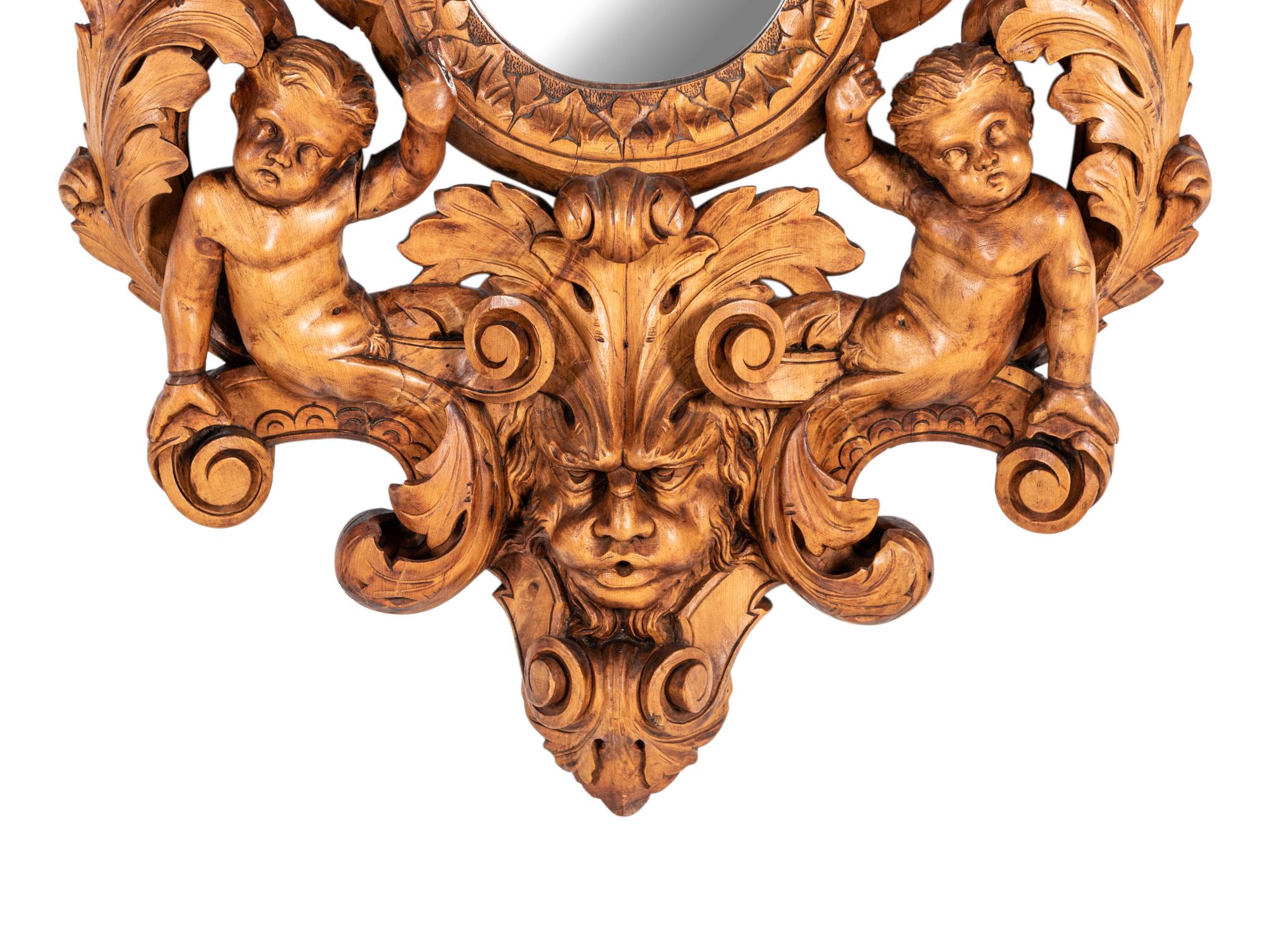 A Large Italian Carved Walnut Mirror in the Manner of Valentino Panciera Besarel