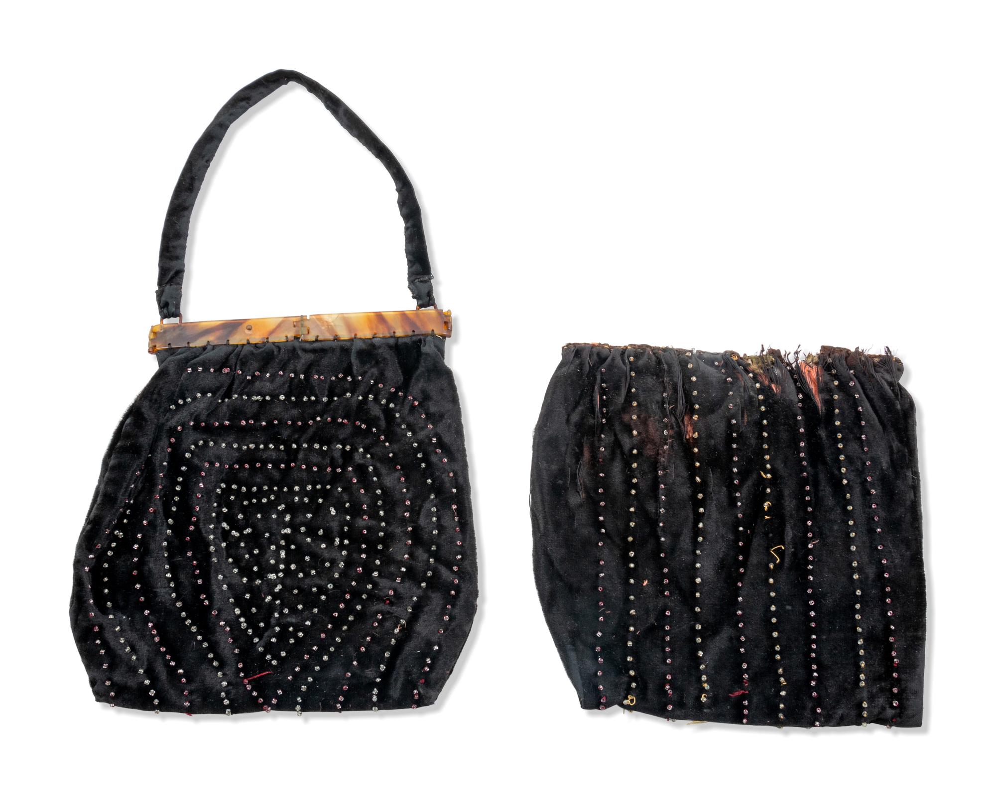 Two Black Velvet Beaded Bags
