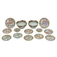 A Fourteen Piece Group of Chinese Export Famille Rose Gilt and Enamel Porcelain Serveware