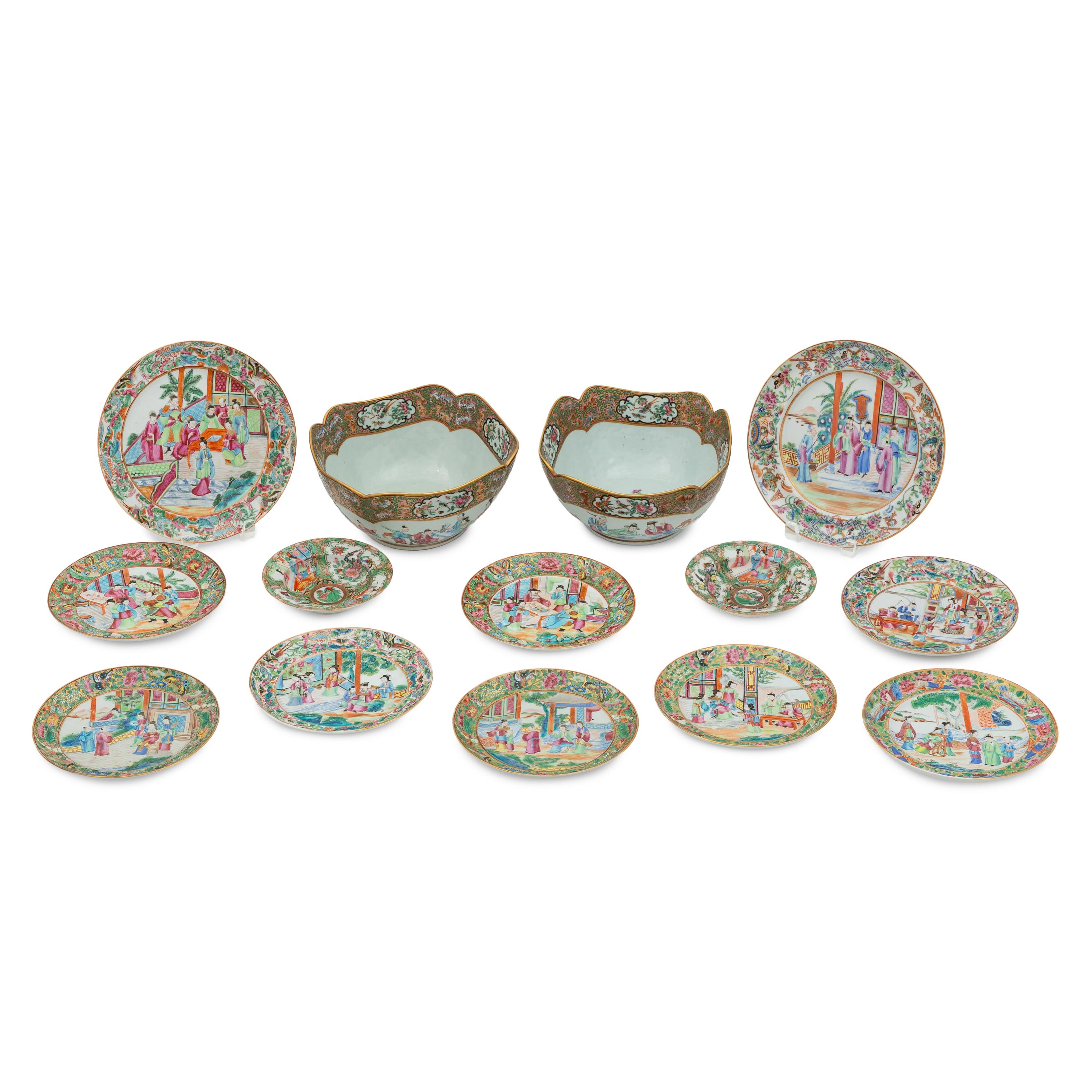 A Fourteen Piece Group of Chinese Export Famille Rose Gilt and Enamel Porcelain Serveware